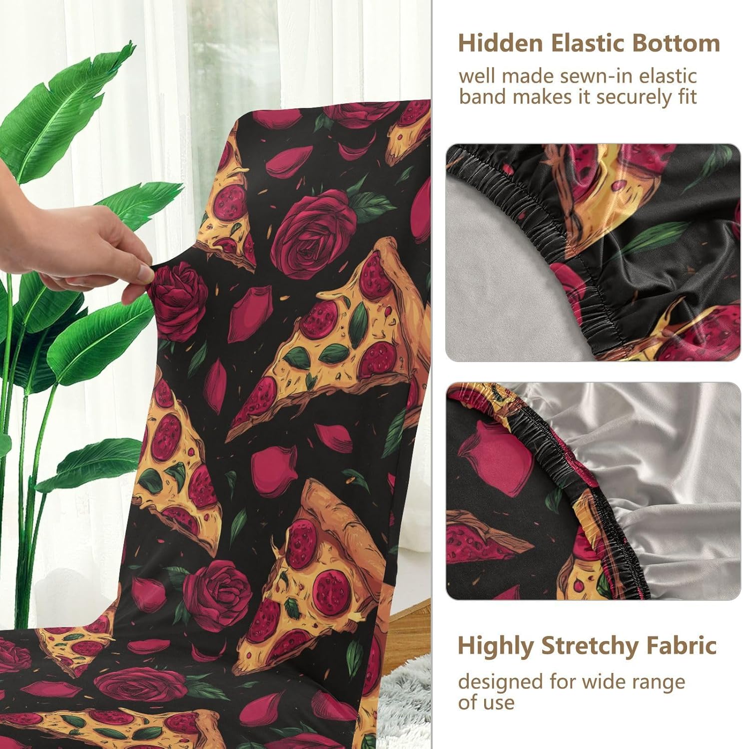 ALAZA Chair Covers for Dining Room, Pizza Rose Pattern Stretch Chair Cover Sets Chair Protector Removable Washable for Ktichen Restaurant Hotel