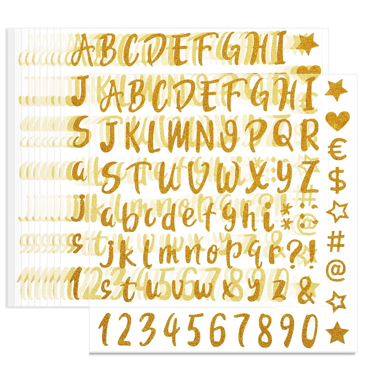 10 Hojas Pegatinas Letras Con Purpurina, 800 Pegatinas Letras Números Alfabeto Dorado, Letras Adhesivas, Pegatinas Autoadhesivas Impermeables Letras Números Para Decoraciones, Buzón, Tarjetas (Oro)