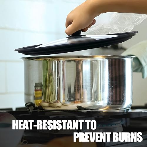Vista 13 de Anaeat Tapa universal de silicona para ollas, sartenes y sartenes, vidrio templado cubierto con borde de silicona resistente al calor que se adapta