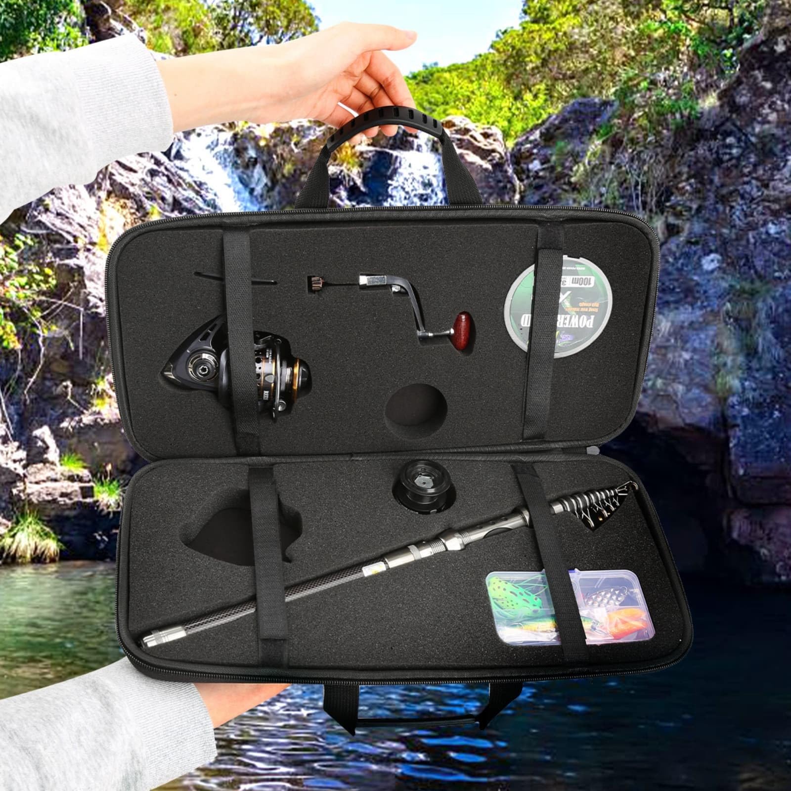 Señuelos de Pesca Kits Un Equipo Completo de caña y Carrete Que Incluye una caña telescópica y una Apta para Agua humedales.