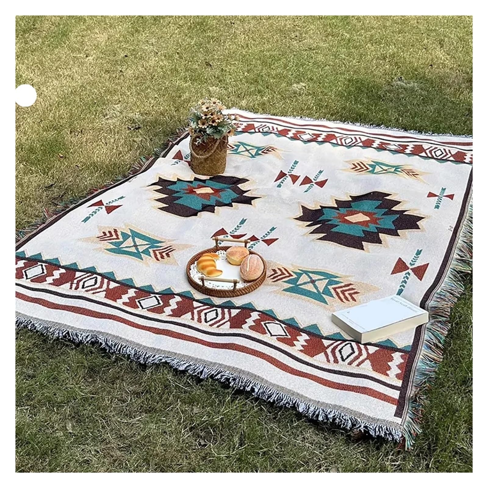 Przenośna mata piknikowa kempingowa, miękki koc outdoorowy do wędrówek, grilla, geometryczny design, wodoodporna, kompaktowa, idealna na podróż, 130 x 180 cm