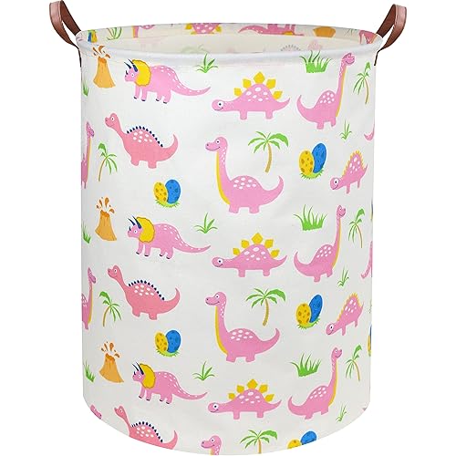 Dinosaur Pink Laundry Hamper Kids Hamper Baby Laundry Basket Cute Toy Storage Bin Boys Hamper and Girls Dinosaur Room Decor(Pink Dinosaur)