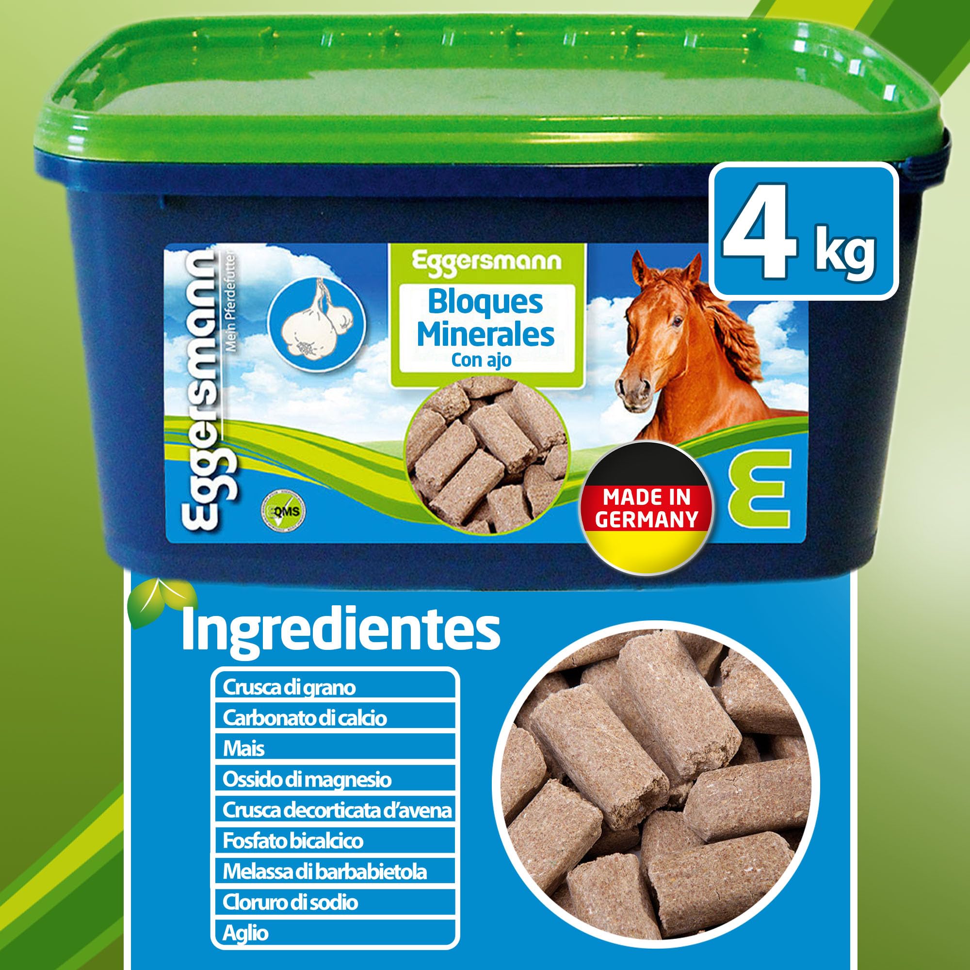 Eggersmann Mein Pferdefutter Mineral Bricks 4 kg - Alimento Mineral para Caballos - Comida para Caballos con minerales y vitaminas para apoyar el metabolismo - con ajo añadido para repeler Moscas