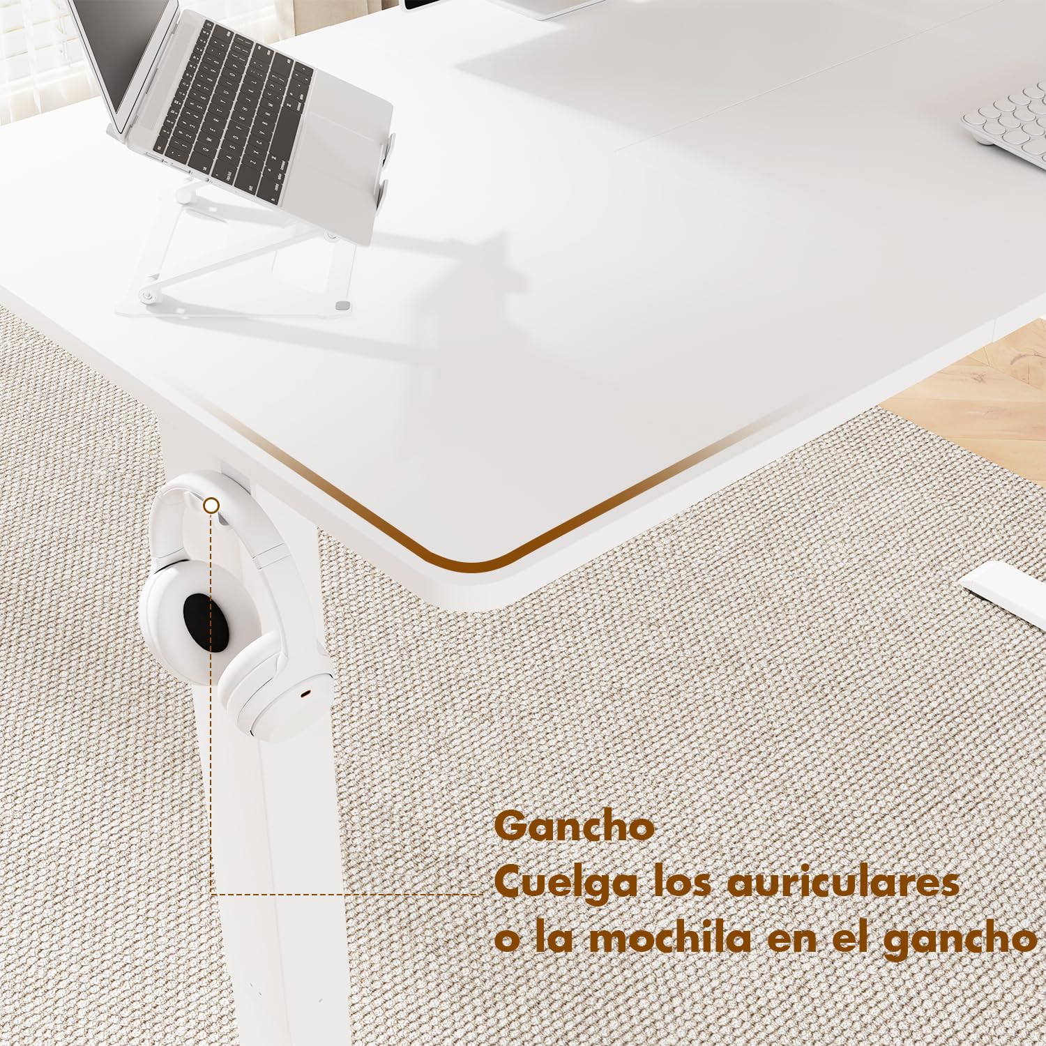 Devoko Escritorio Elevable Eléctrico 100 x 60cm,Escritorio Regulable en Altura con Gancho, 71-119 cm, 2 Opciones de Memoria Inteligente, Adecuado para Estudiar Trabajar（Blanco）