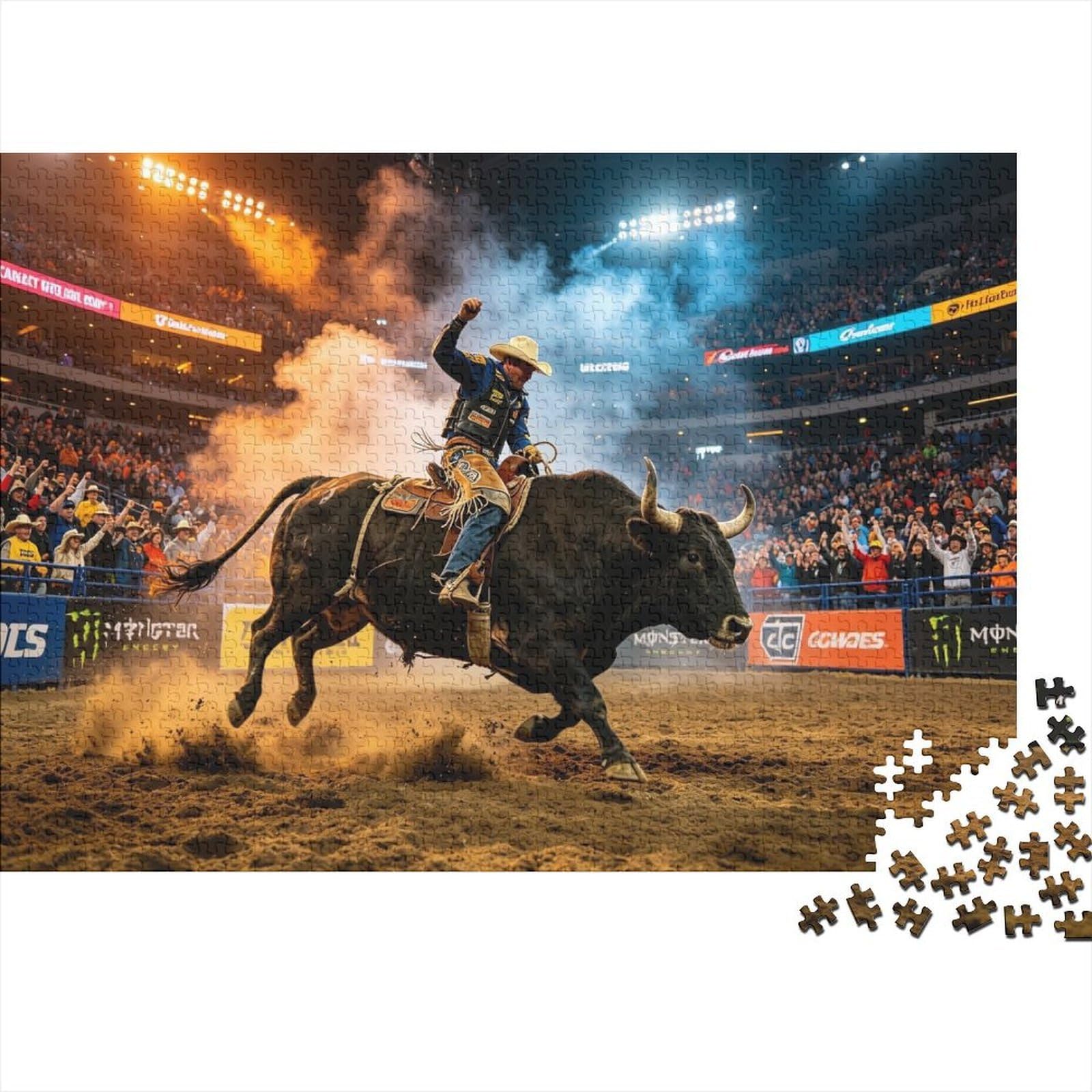 Rodeo Bull Jigsaw Puzzles 1000 Pieces Recycled Paper Cowboy Show Puzzle for Boy & Girl Fun Present & Activity for Home Great Gift for Child‘s Birthday 38x26cm/1000pcs