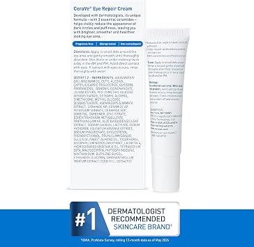 CeraVe Eye Repair Cream, Under Eye Cream For Puffiness And Bags Under Eyes, Hyaluronic Acid + Niacinamide + Marine Botanical Complex, Oil Free & Opthalmologist Tested