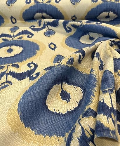 Miniatura 5 de The Yard - Tela de tapicería de teflón de lino Ikat azul celeste Egeo