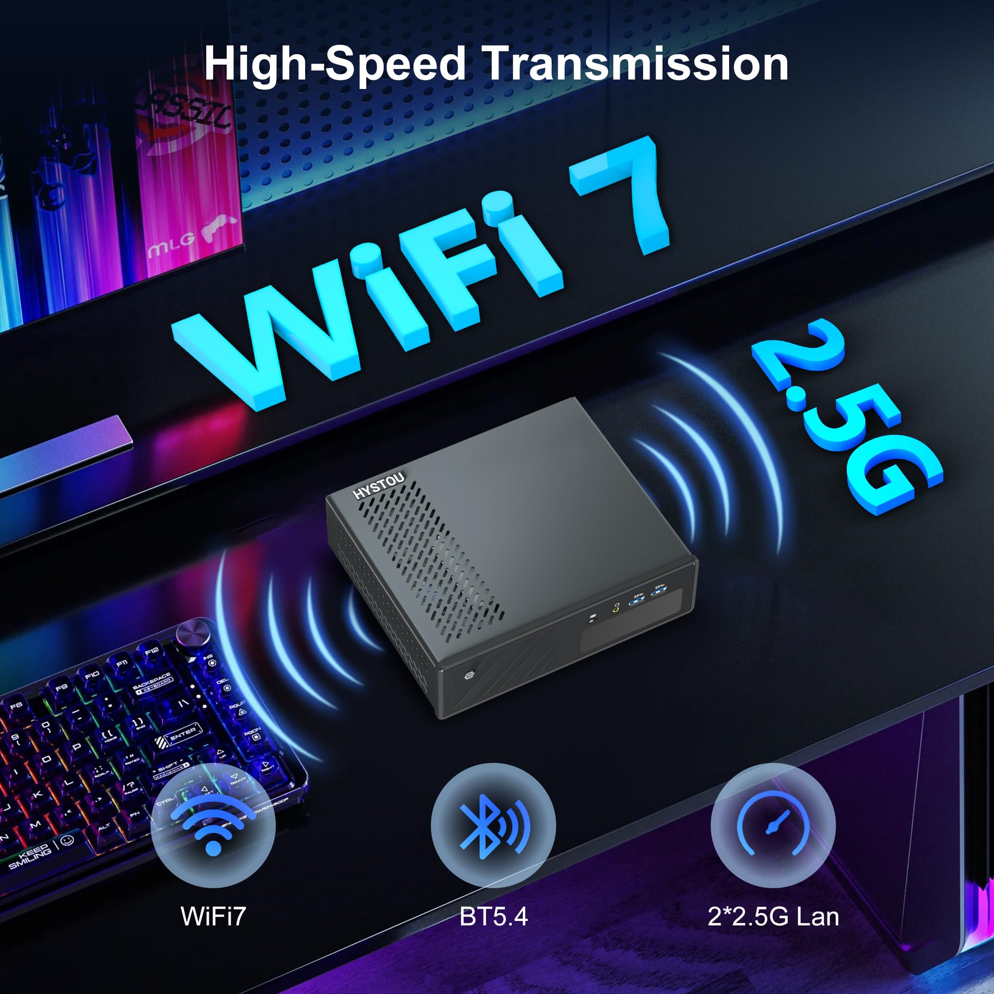 HYSTOU Mini PC Core Ultra 7-165H 16GB DDR5 256GB NVME SSD, Con RTX 5050 8G GDDR6,Doppia 2.5G LAN, 4K/8K Uscite Display, WiFi7 BT5.4,per gioco e lavoro Gaming PC win 11pro