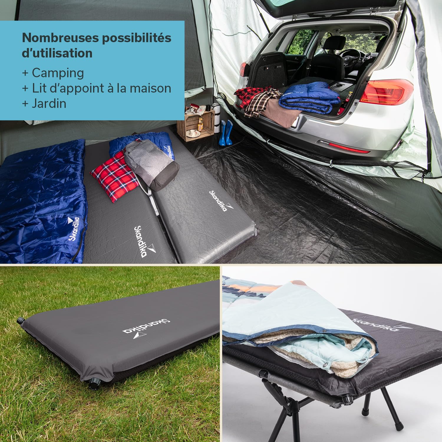 Skandika Easy Single/Double 3D Premium - Matelas autogonflant pneumatique Camping Lit d'appoint- 10 cm d'épaisseur