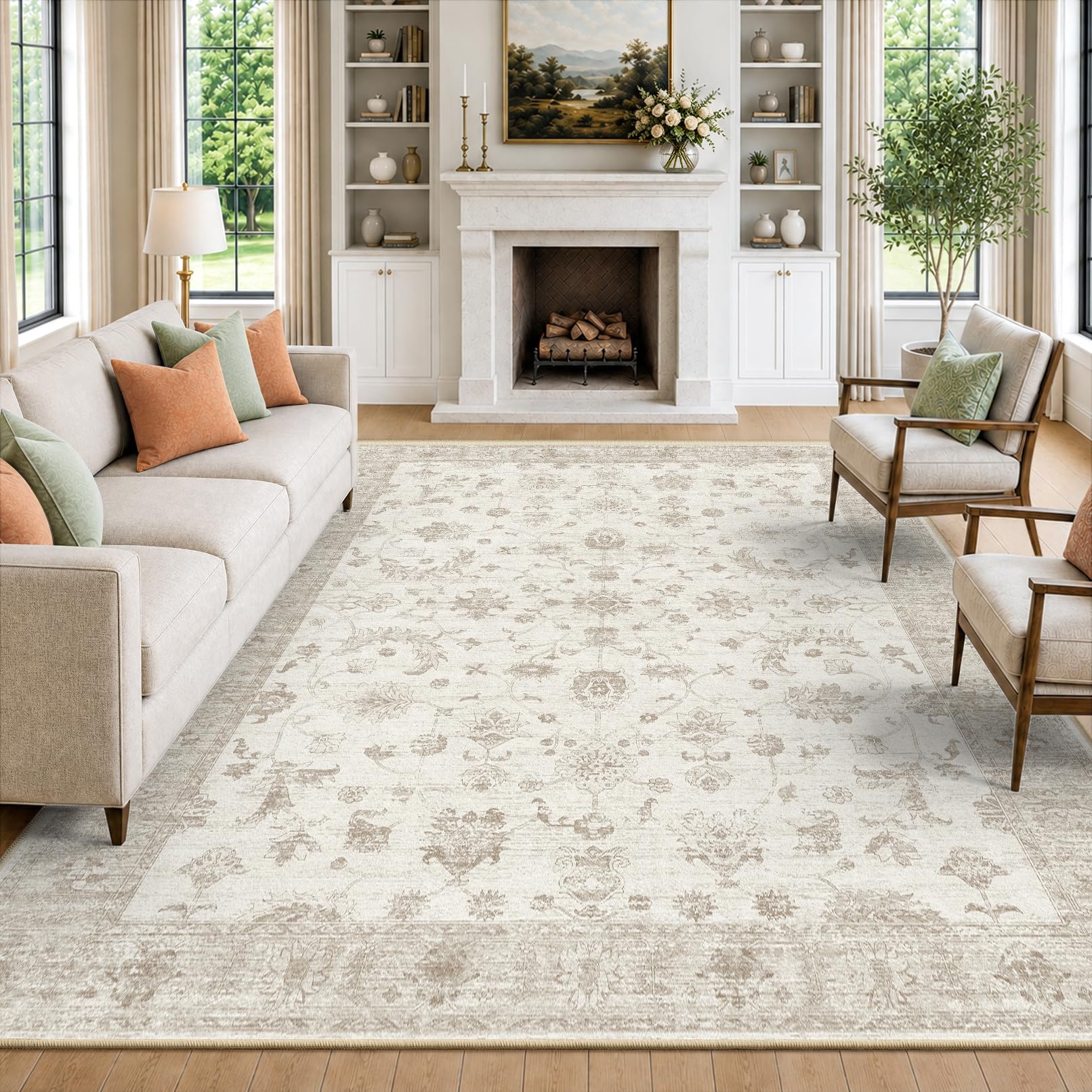 INOVADAY Washable Rug Vintage Boho 200x300 cm Beige Living Room Rug