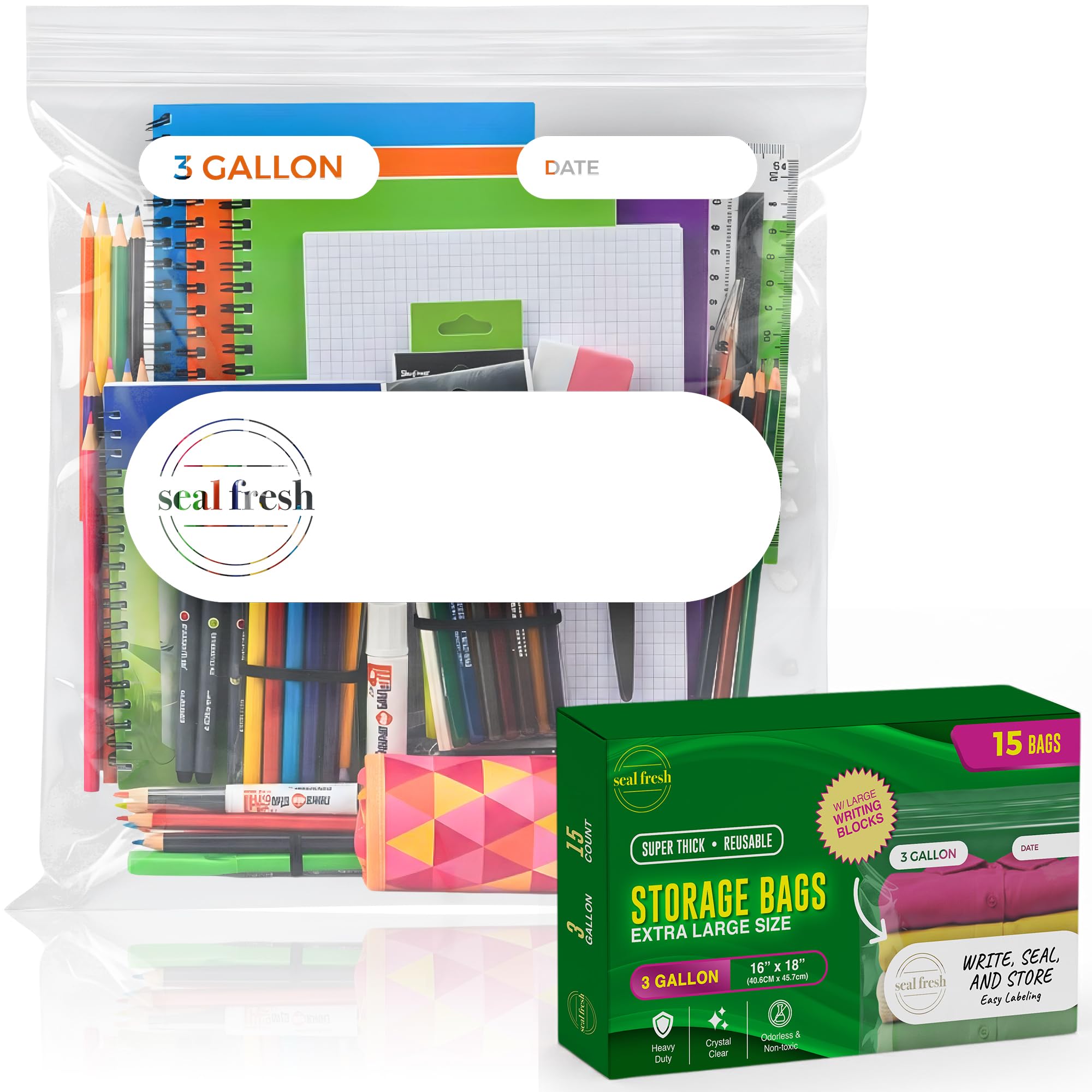 3 Gallon Large Plastic Storage Bags – 16" x 18" (15 Count) – Reusuable XXL Extra Large Heavy Duty Clear Jumbo Freezer Zip Lock Bags with Sealable Zipper Top For Clothes, Travel, Moving