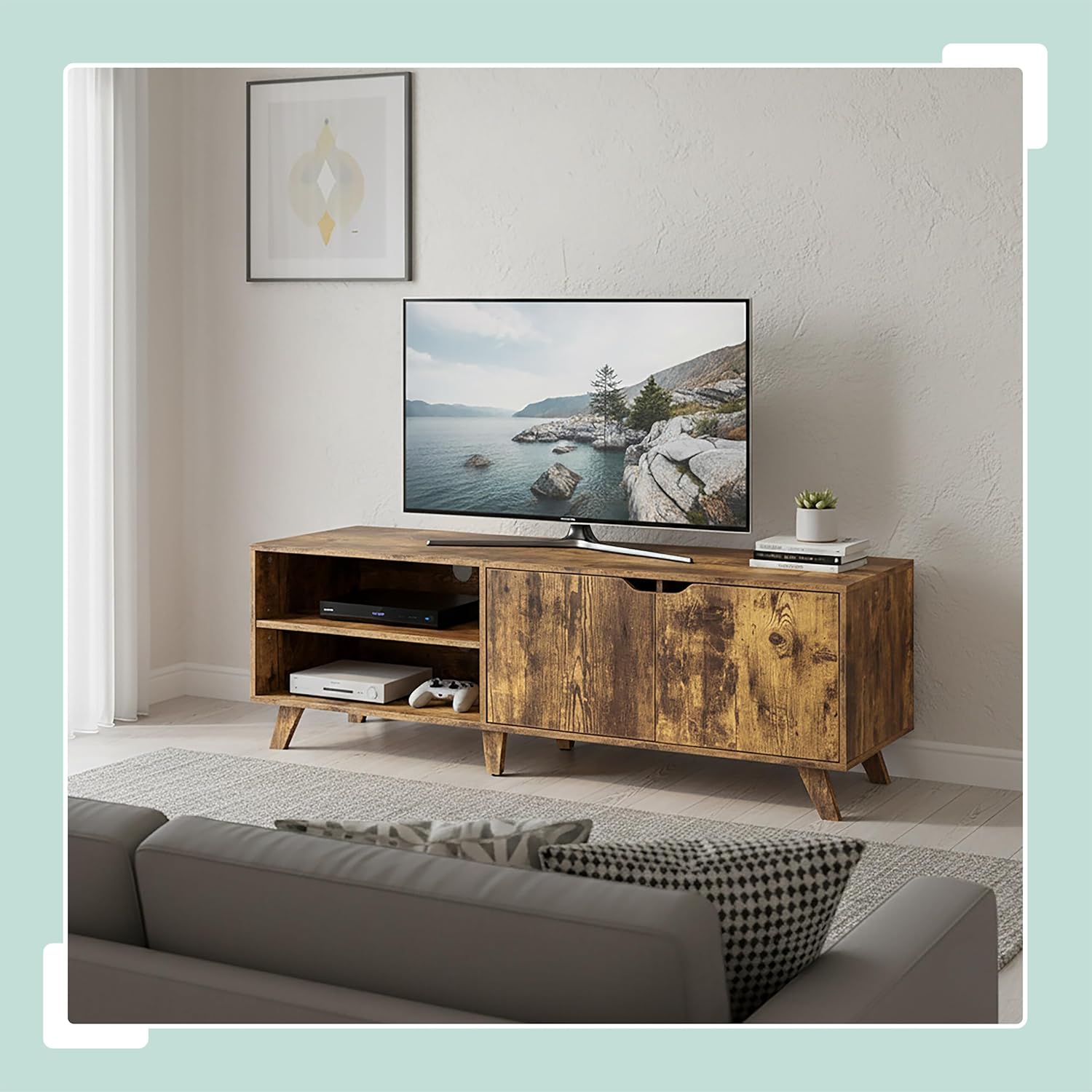 Relaxdays TV Lowboard, 6 Compartments, TV Cabinet up to 60 Inches, H x W x D: 50 x 140 x 40 cm, TV Stand with Cable Management Brown