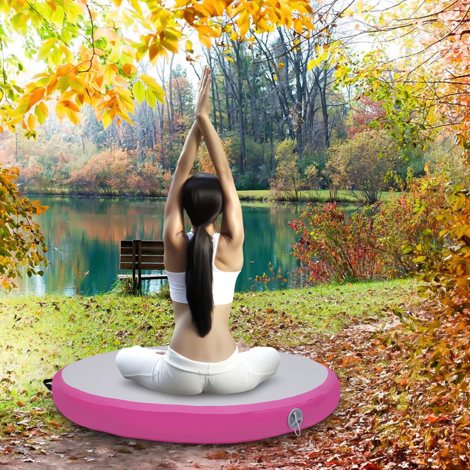 Tappetino da ginnastica gonfiabile, diametro 100 cm, con pompa ad aria, spessore 10 cm