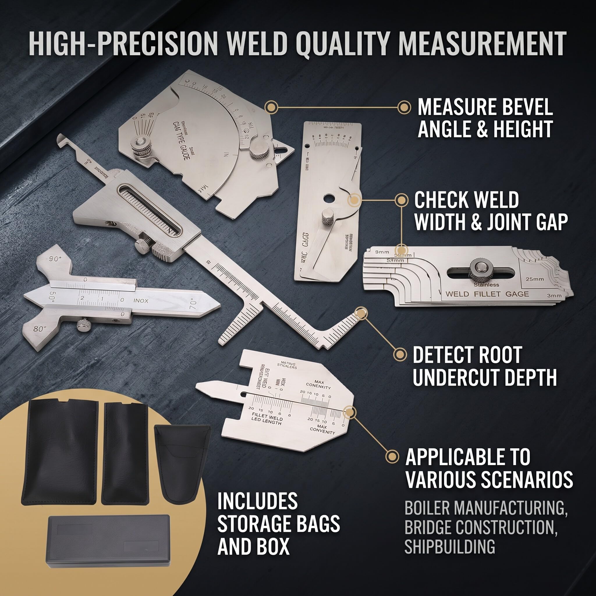 6Pcs Calibro per Saldatura D'angolo Sottosquadri Controllo del Calibro Accessori per Apparecchiature di Saldatura Strumento di Misurazione Dell'angolo