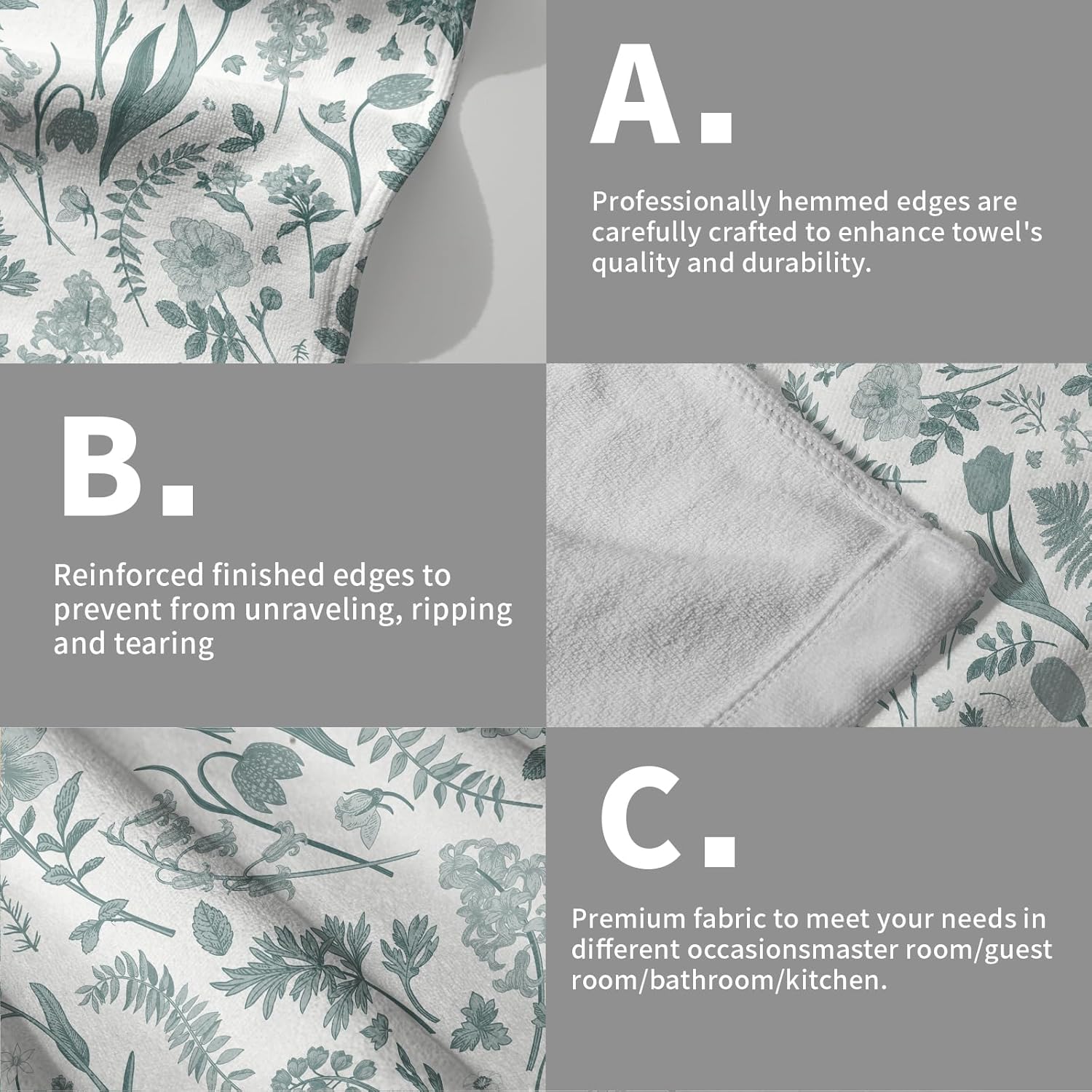 Spring Floral Hand Towels for Bathroom Set of 2 Aqua White Flower Leaves Vintage Botanical Print Seasonal Decorative Handtowels Soft Absorbent Bath Towel for Home Guest Room Hotel Gym Spa - Image 5