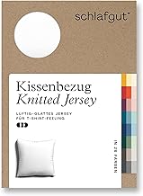 schlafgut Knitted Jersey Cushion Cover 40 x 40 cm Full White Plain Soft Premium Pillowcase Single, Wrinkle-Free with Elastane