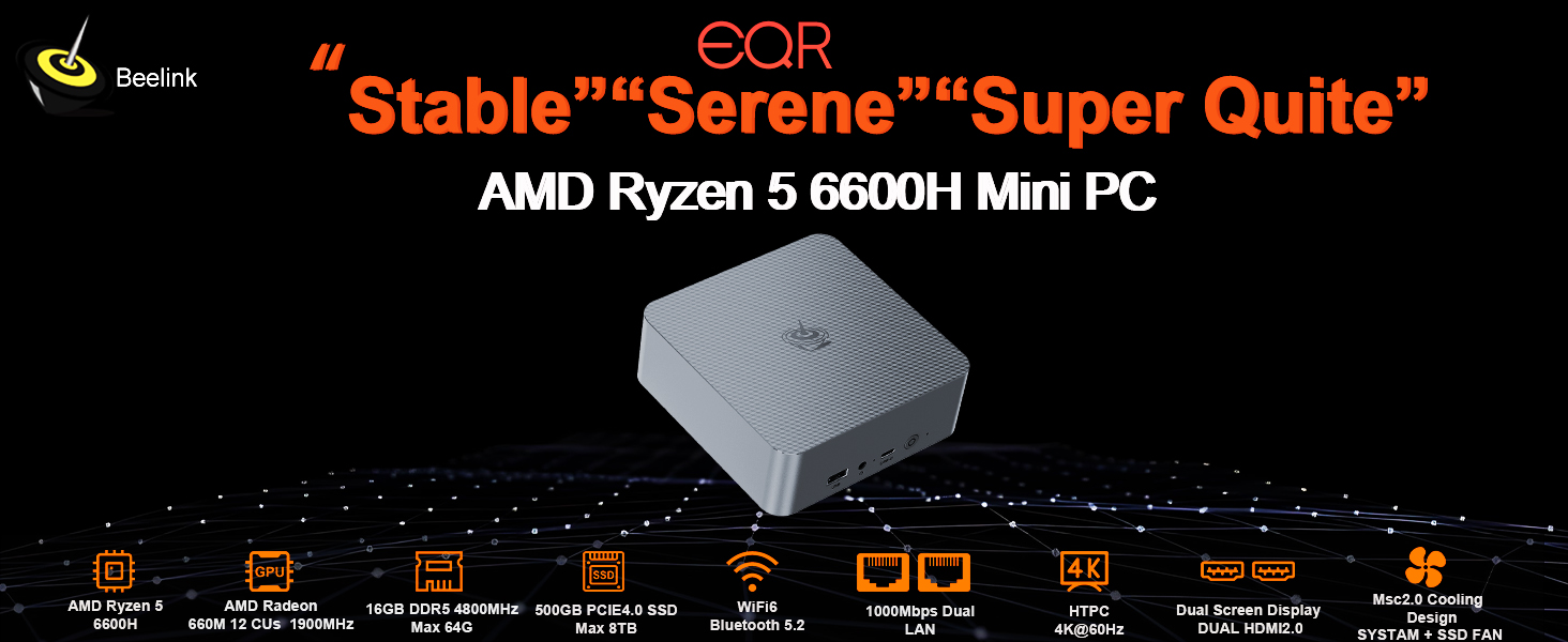Amazon.com: Beelink EQR6 Mini PC, AMD Ryzen 5 6600H(6C/12T, up to