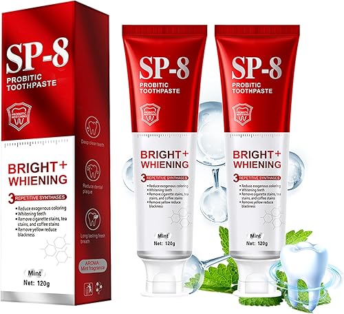 SP-8 Pasta dental blanqueadora probiótica (2 unidades), fórmula mejorada con múltiples probióticos para blanquear los dientes, cuidado de las encías