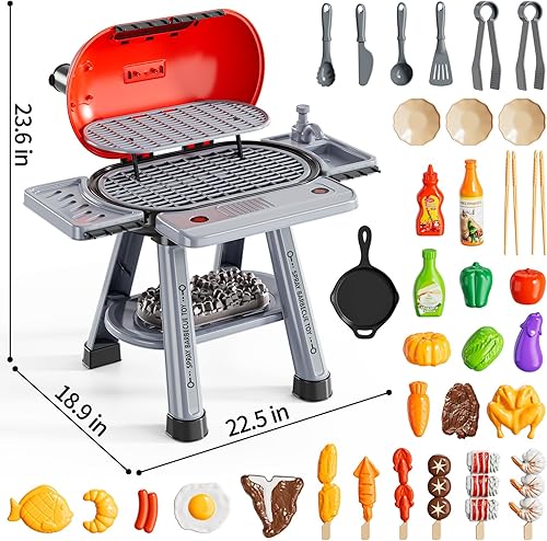 Miniatura 6 de Juego de juguetes de cocina para niños, parrilla de barbacoa para niños, juego de cocina con humo, sonido y luz, barbacoa de 2 capas para interiores