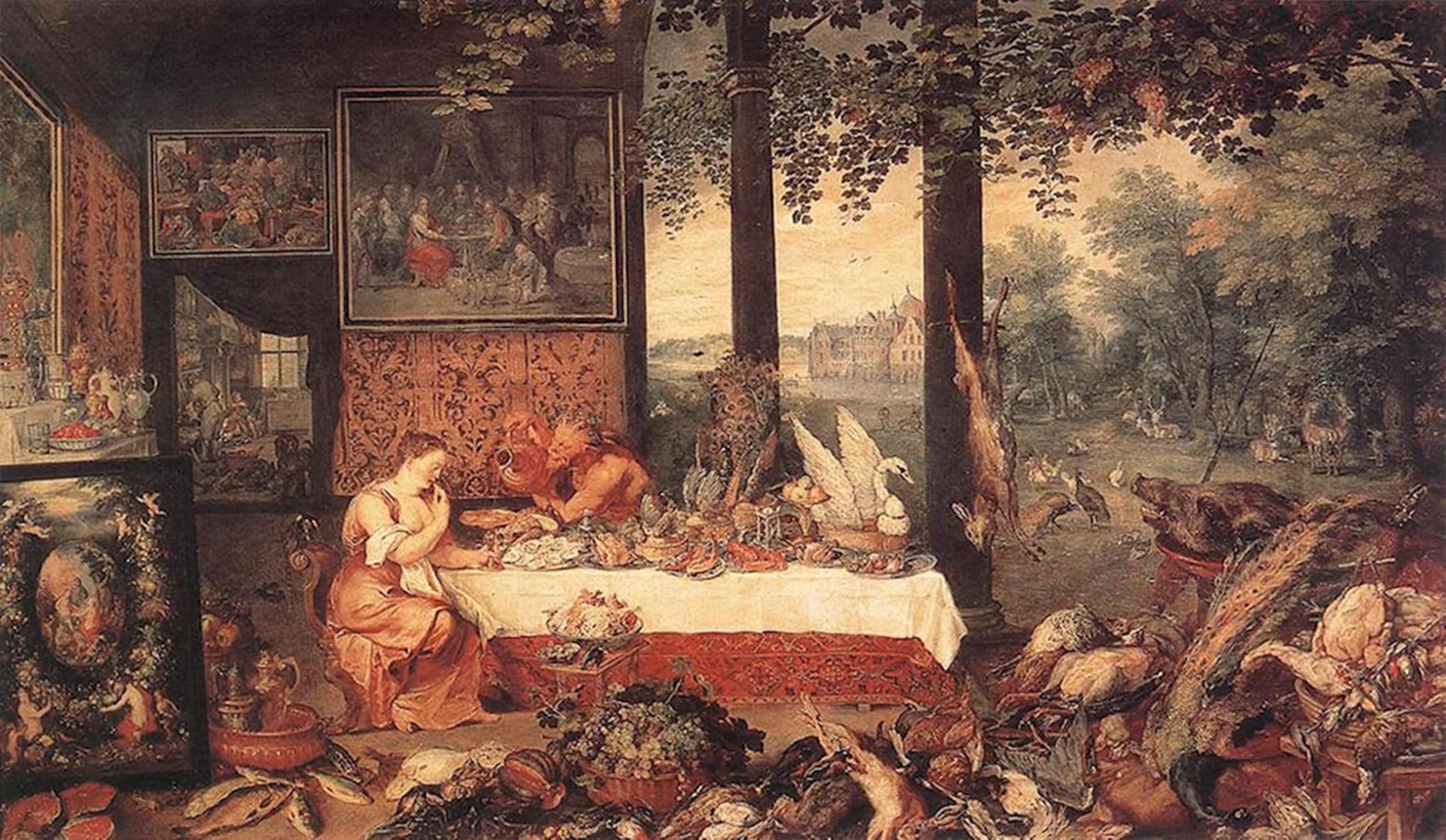ARTXLXXBN Famous Painting Canvas Artwork Graffiti Print the Sense of Taste by Jan the Elder Brueghel Portrait Canvas Image for Home Decor 60x90cm