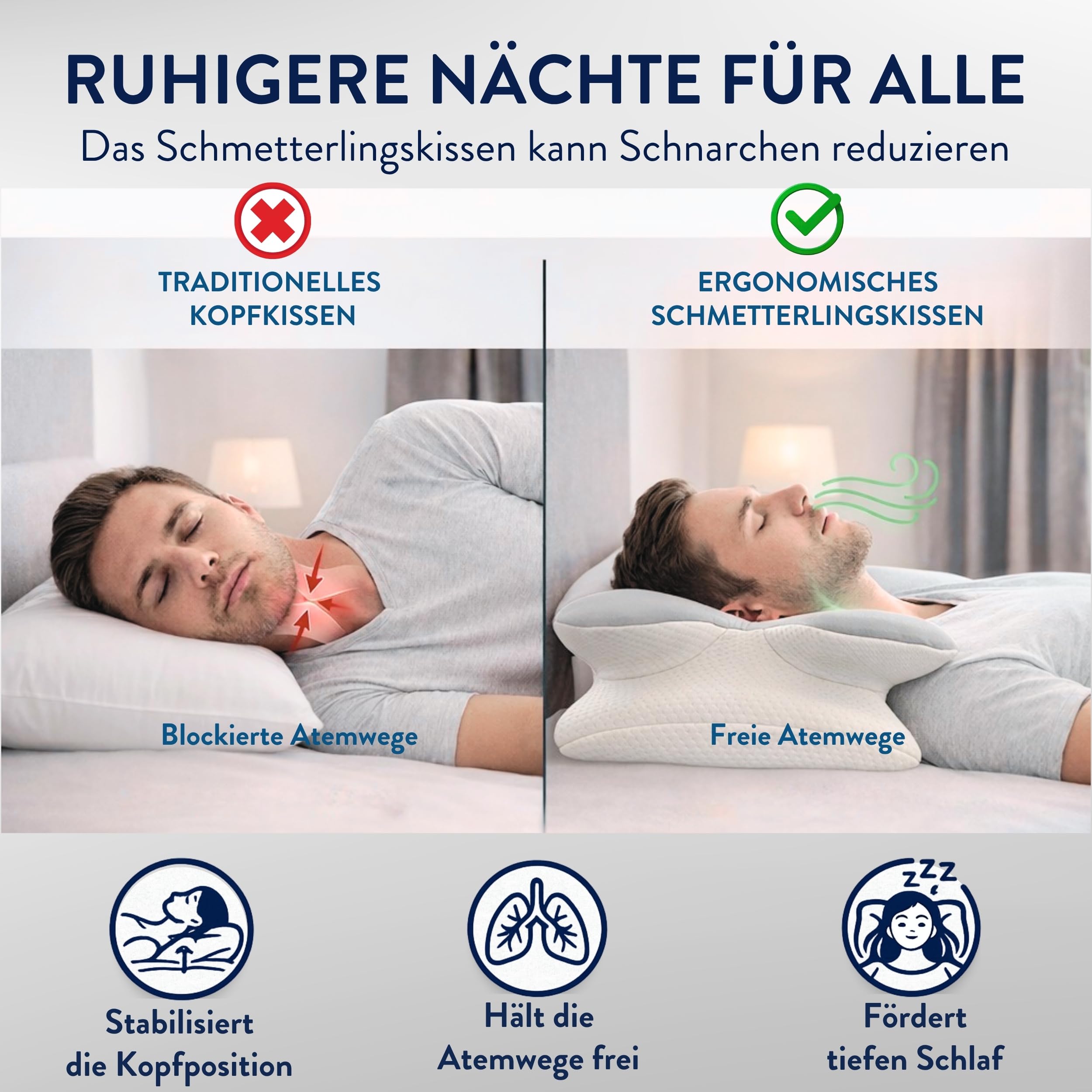 Nacken Therapiekissen Premium – Orthopädisches Kopfkissen aus Memory Foam gegen Nackenschmerzen, 2 Höhen für Seiten-, Rücken- & Bauchschläfer, Hellgrau/Grau