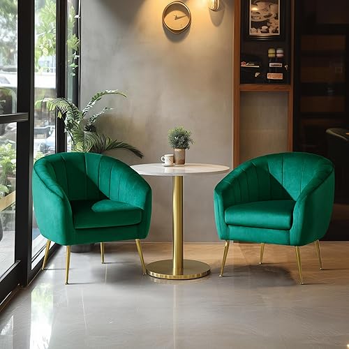 Yaheetech Silla decorativa, moderna y acogedora silla de barril con patas de metal dorado, sillón de acento copetudo para sala de estar, dormitorio,