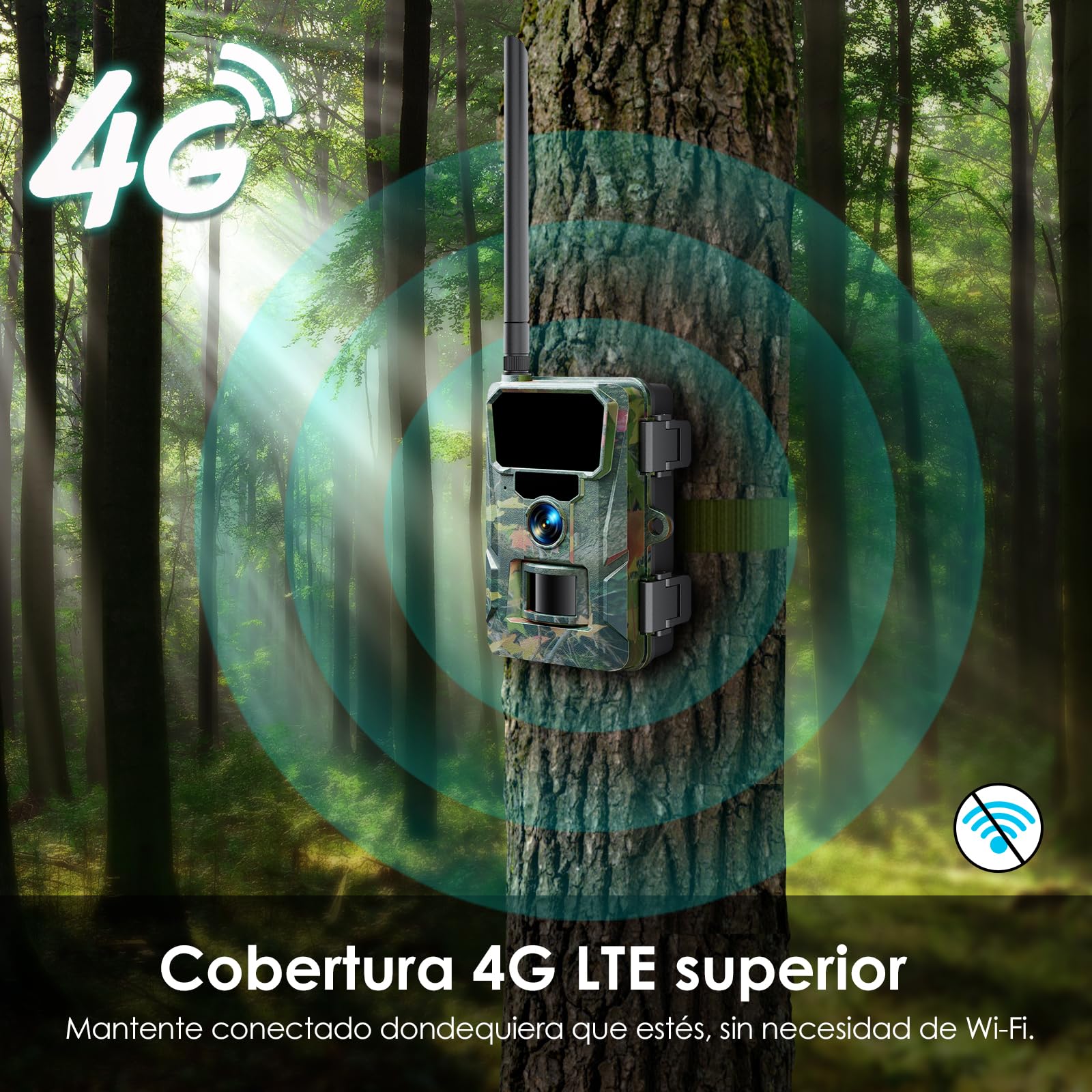 WOLFANG Cámara de Caza 4G, Cámara Fototrampeo 48MP 2K HD, Nocturna 850 NM LED IR con 0,2 s Activación, Cámara Caza Impermeable IP66 para Vida Silvestre y Monitoreo de Seguridad WT07