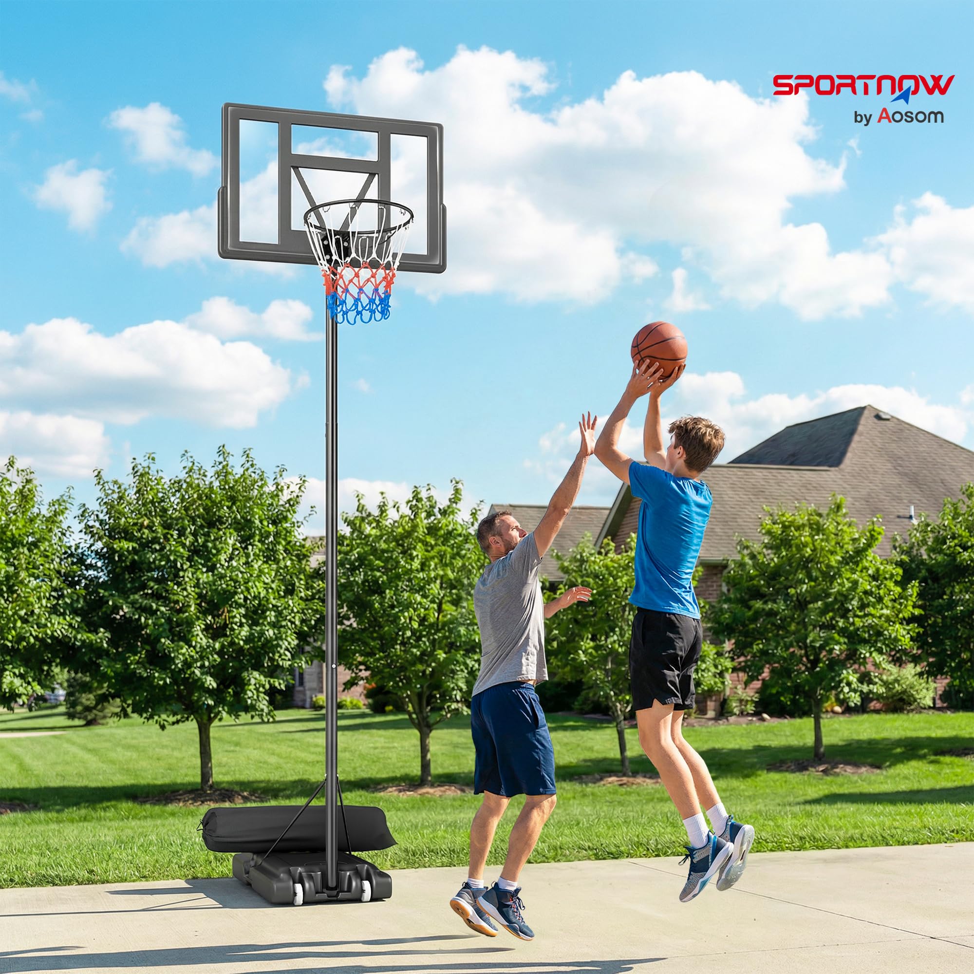 SPORTNOW Canestro Basket Esterno Regolabile in Altezza 135-305 cm, Canestro da Basket con Ruote, Base Riempibile, Sacco di Peso, Tabellone Infrangibile, Portatile per Interno Adulti Adolescenti, Nero