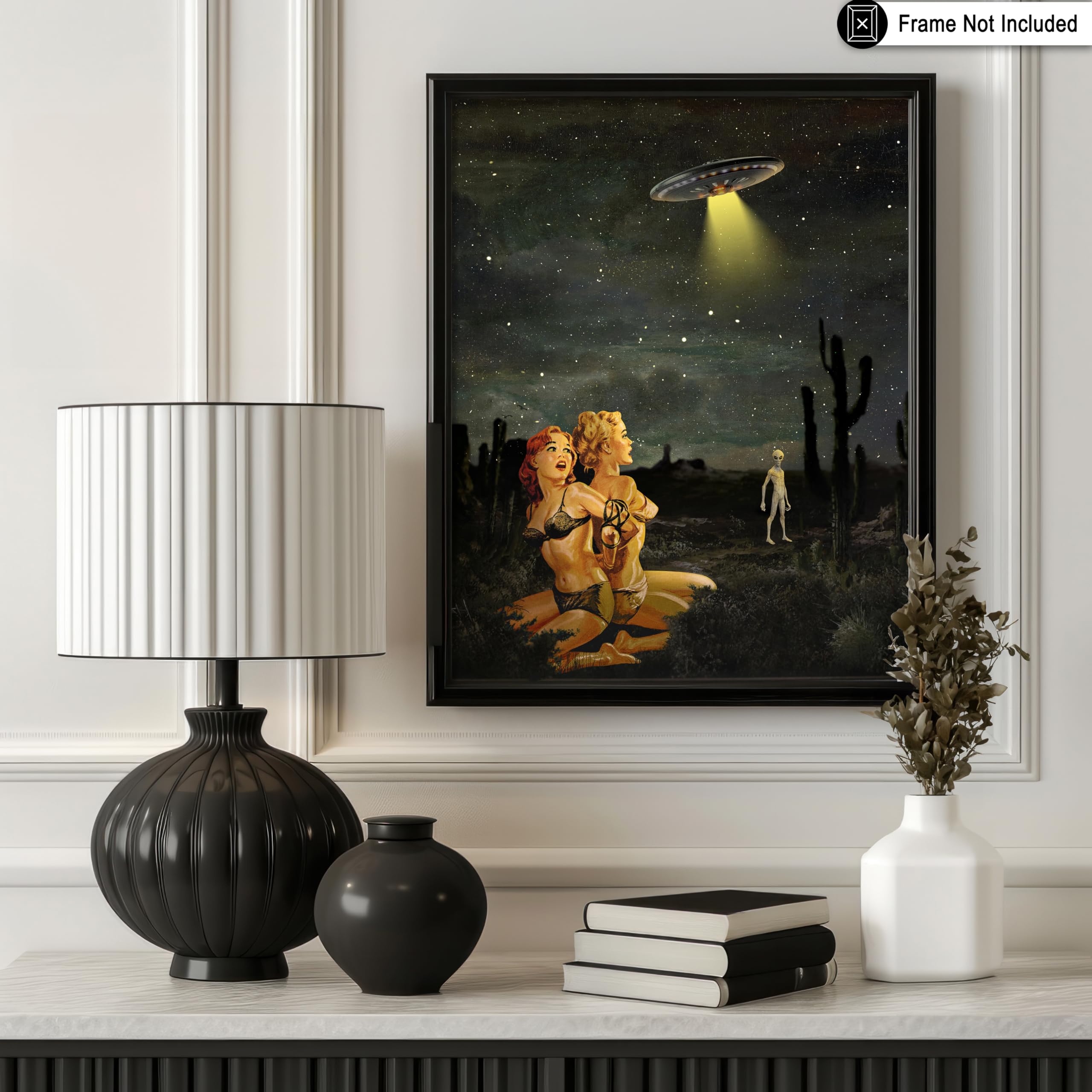 Poster Retrò Alieni E Pin-Up Girl – Stampa Ufo Arte Cosmica 20x25 Cm