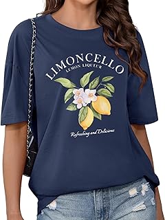Camiseta Oversize Mujer Verano Algodon Camisetas Manga Corta Talla Grande Tshirt con Estampado de Limones Cuello Redondo tee Top Básica Suelta Casual