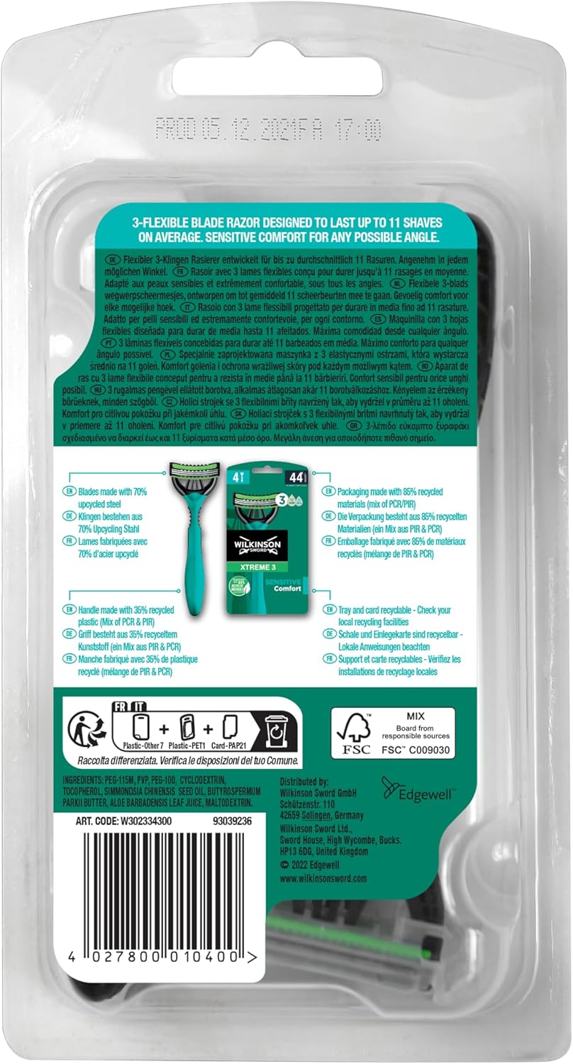 Wilkinson Xtreme 3 Sensitive Одноразовые бритвы 4 шт.