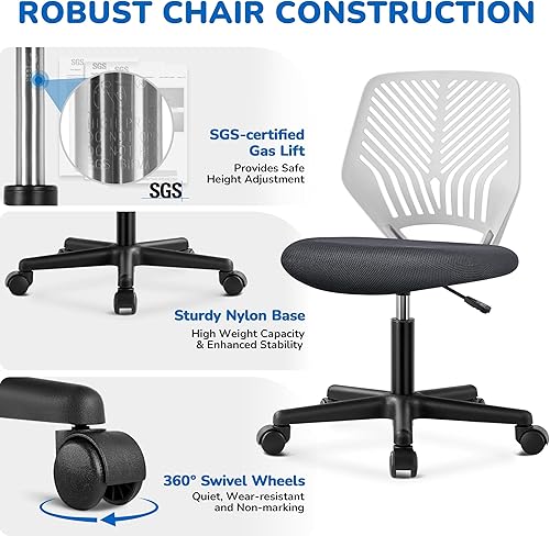 Miniatura 7 de Topeakmart Silla de oficina sin brazos, silla de escritorio pequeña con soporte lumbar de malla con respaldo curvado, silla ergonómica para