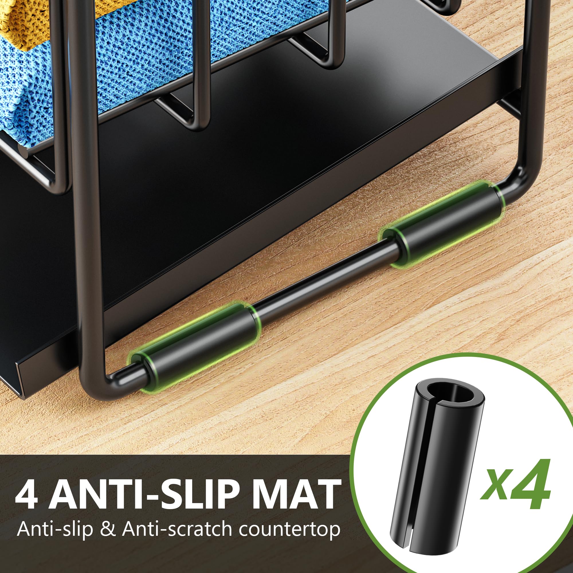 Cisily Organizador de fregadero de cocina de 2 niveles con soporte flexible para cepillo de platos, soporte de esponja para fregadero de cocina, almacenamiento de organización, accesorios de