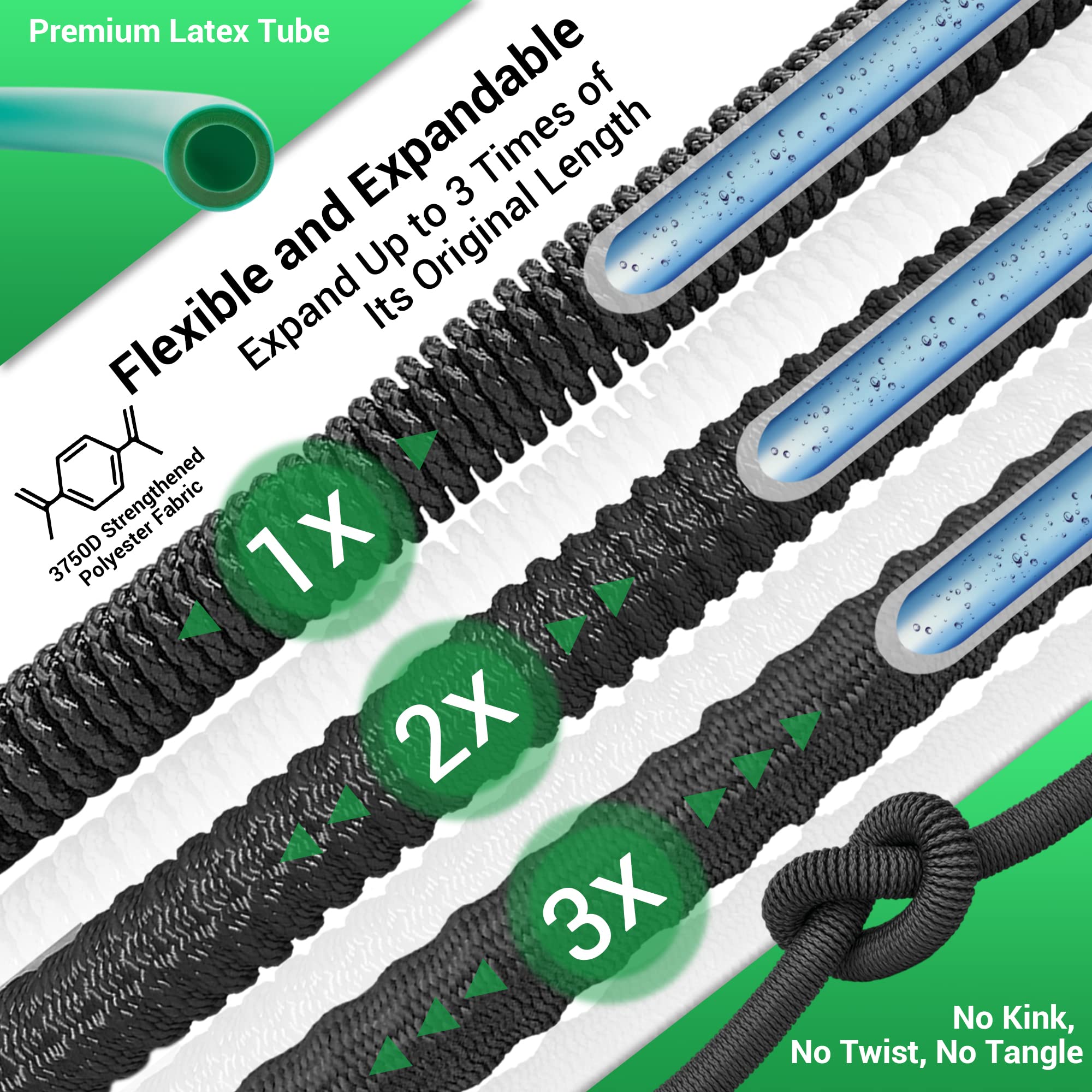 NGreen Expandable and Flexible Garden Hose 50FT - Strength Durable Fabric and Latex Inner Tube, Lightweight Easy Storage Kink Free Water Hose, Leakproof Solid Brass Fittings with Nozzle (Black) - 5