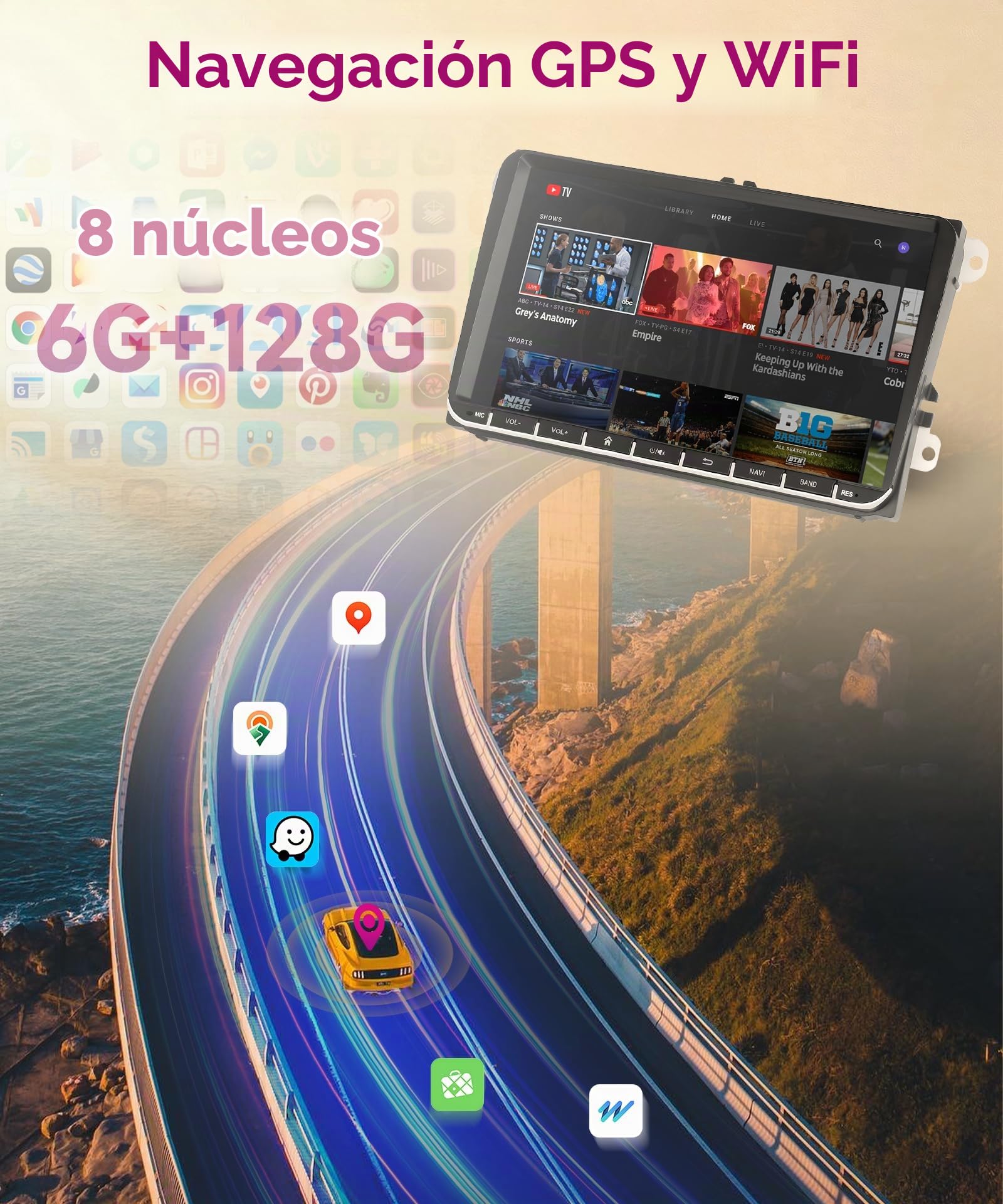 6G+128G 8 Core Inalámbrico Carplay Android Radio Coche para VW Golf 5 6 Passat Polo Tiguan Touran Caddy Skoda Seat 9 Pulgadas Radio Coche Android Auto GPS Navi WiFi Bluetooth FM/RDS/DSP Cámara Trasera