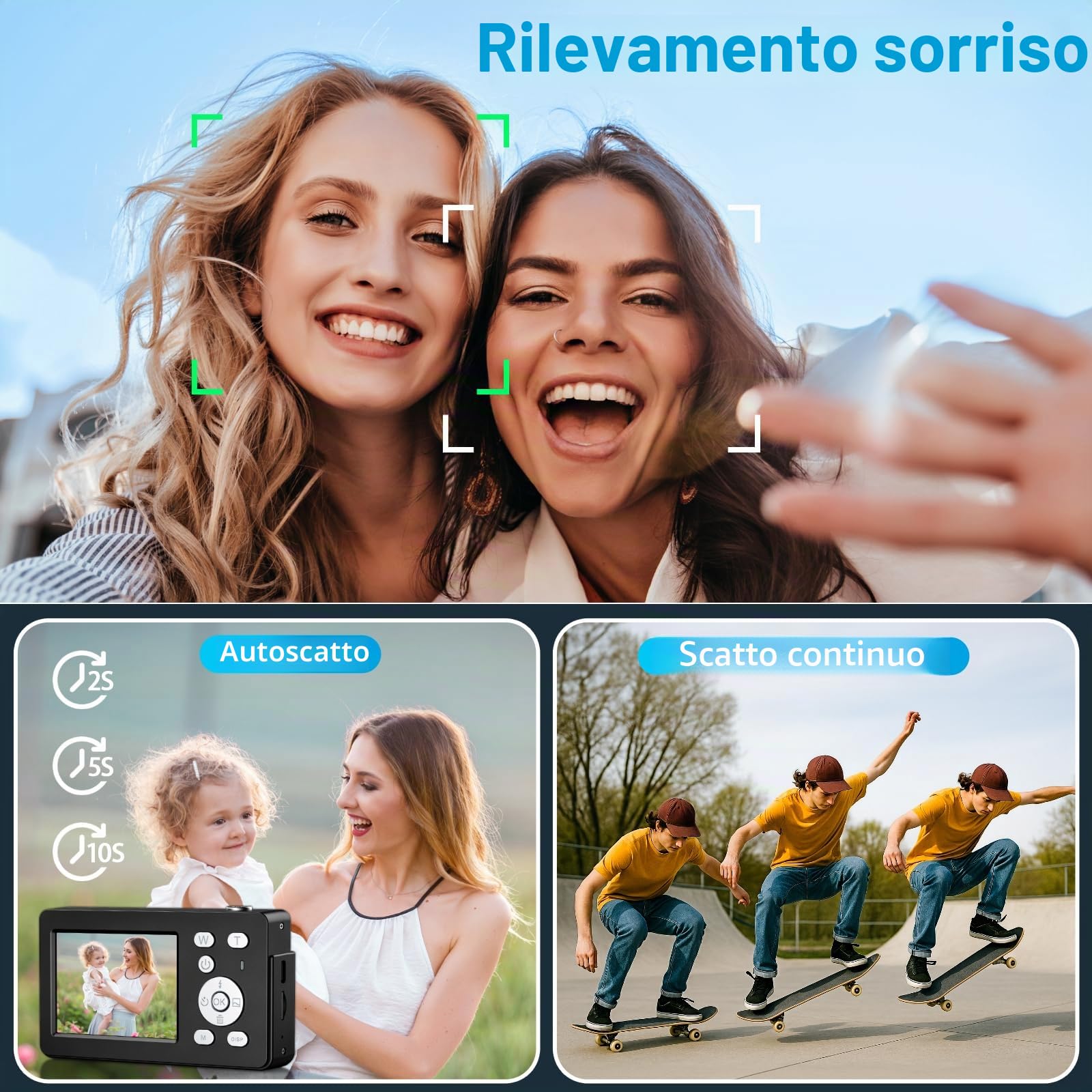 Macchina Fotografica Digitale,Fotocamera Digitale Compatta 4K 64MP (Pelle Nero) | Scheda da 32 GB, Anti-vibrazione, Zoom 18X, Videocamera per Vlogging per Adolescenti, Principianti, Adult (Pelle Nera)