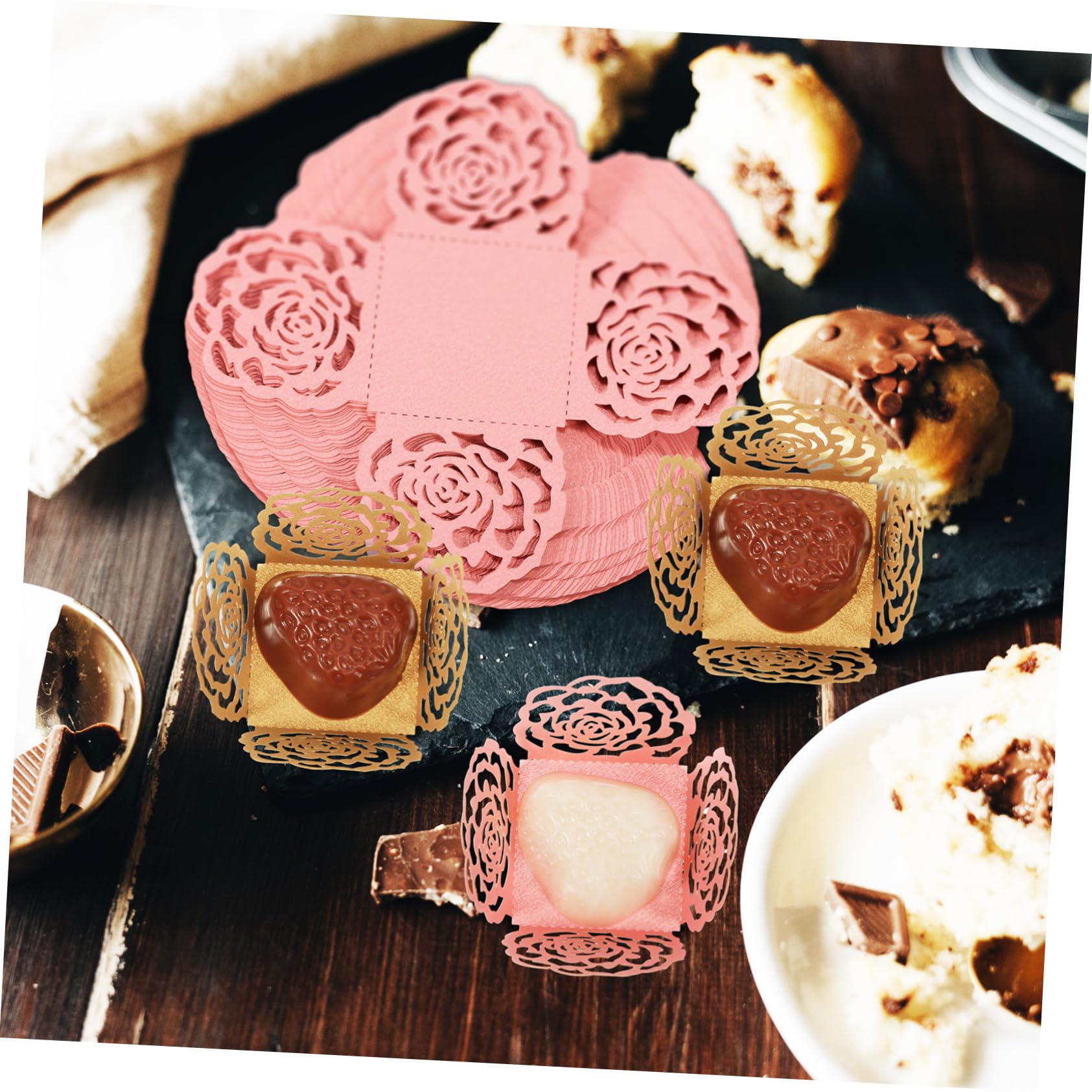 TOPBATHY 5 Ensembles Couvertures De Chocolat Doublure De Petit Gâteau Para Hauts De Forme Point Présentoir De Bonbons Caissettes pour Mini Cupcakes Moules À Pâtisserie Papier 100 Pièces * 5