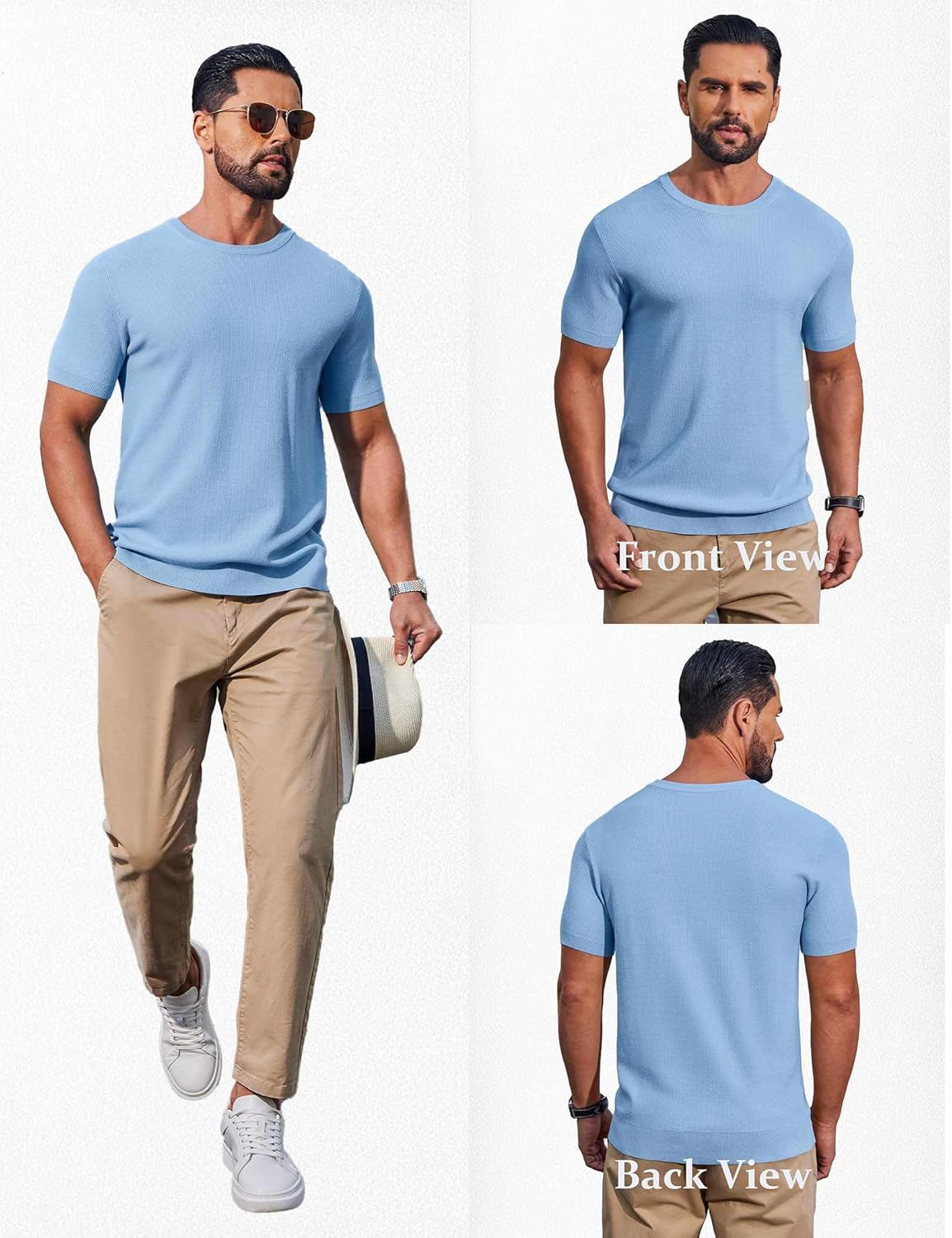 COOFANDY Mens Knit T-Shirts Casual Short Sleeve Crewneck Shirt Textured Pullover Tees - Image 2