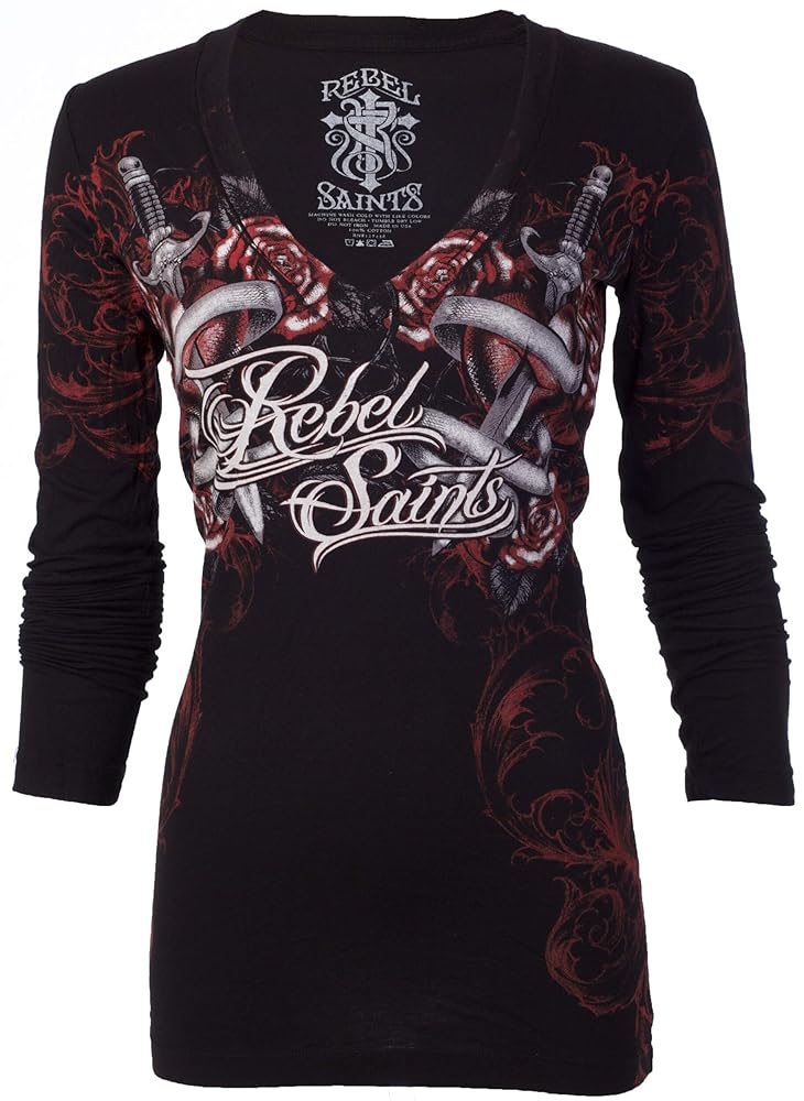 Rebel Saint by Affliction Women's T-Shirt Sunbreak L Black