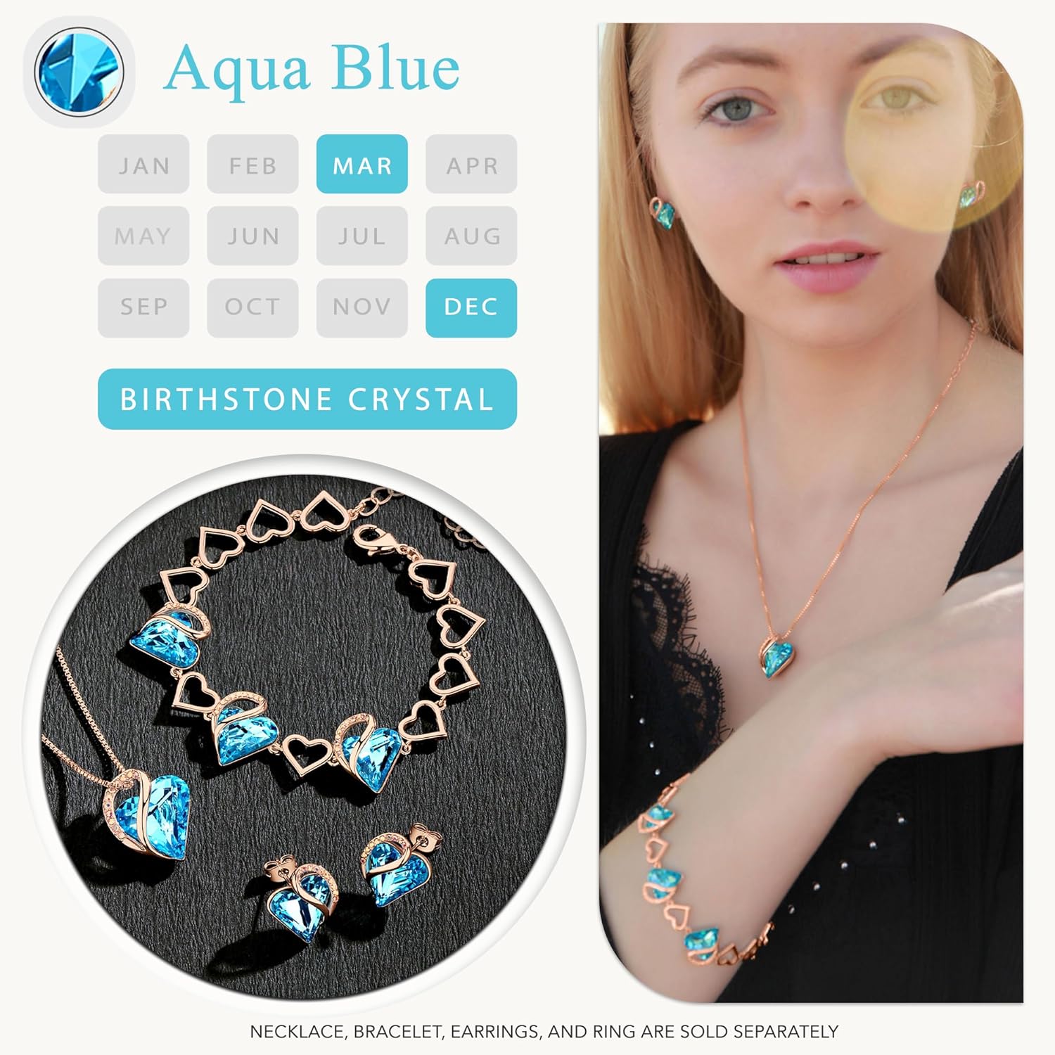 Leafael 18K Rose Gold Plated Love Heart Stud Earrings with Healing Stone Crystal Jewelry Gifts for Women - Image 5