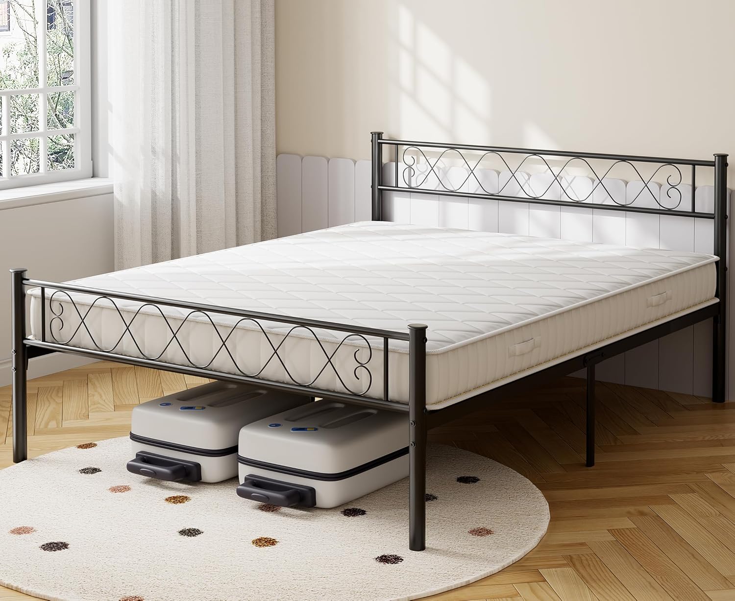 Garvee Metal King Bed Frame - Headboard and Footboard with Iron Heart Design, Twin Size Platform Bed for Boys and Girls, No Box Spring Needed, Easy Assembly