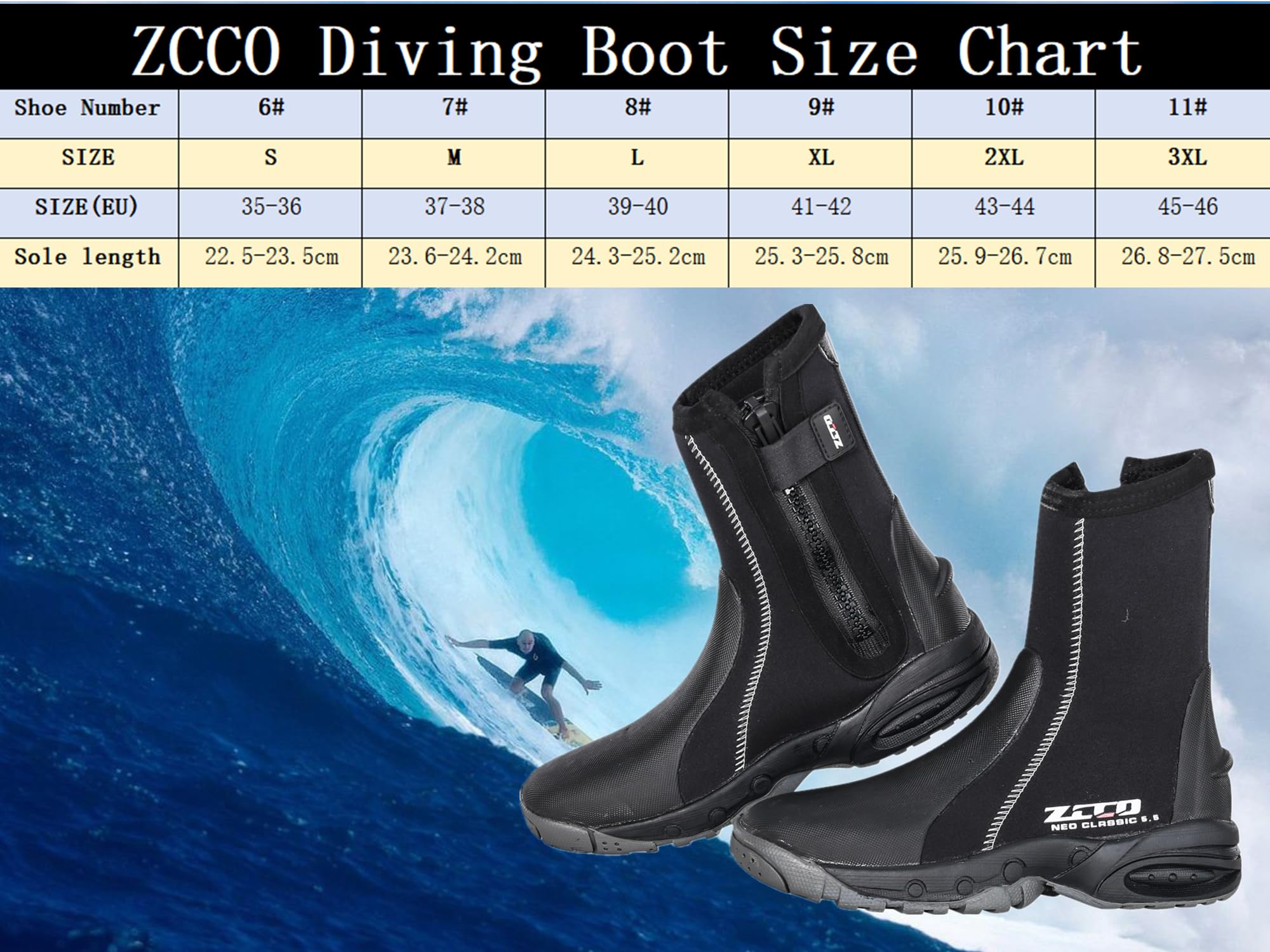 ZCCO Bottes de plongée en néoprène-Semelle en caoutchouc antidérapante pour plongée et snorkeling