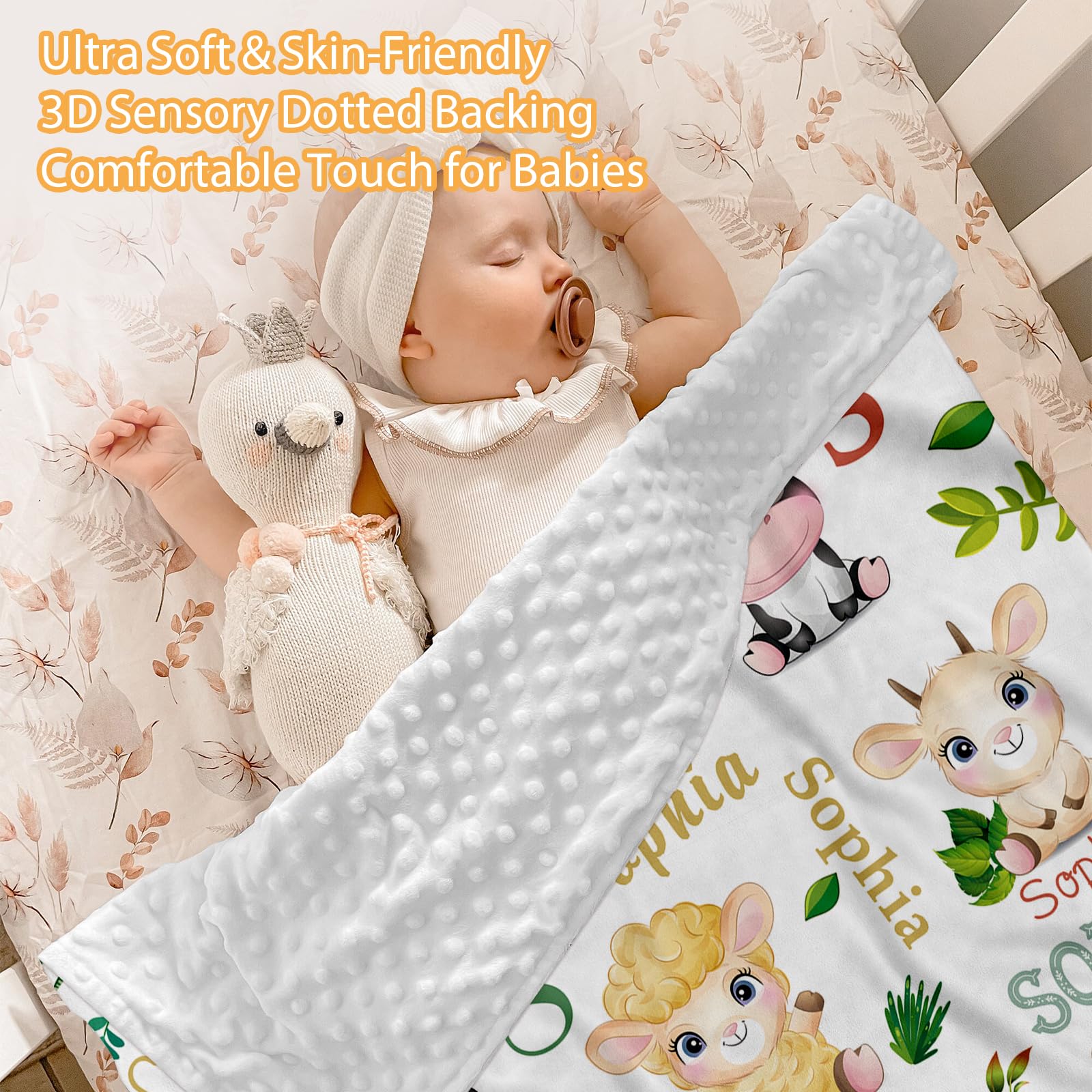 Individuelles Baby-Bettwäsche-Set – 5-teiliges Kinderzimmer-Bettwäsche-Set mit Waldtier-Design, personalisierte Namensdecke mit gepunkteter Rückseite, Kinderbettlaken, Wickelunterlage, Kissenbezug,