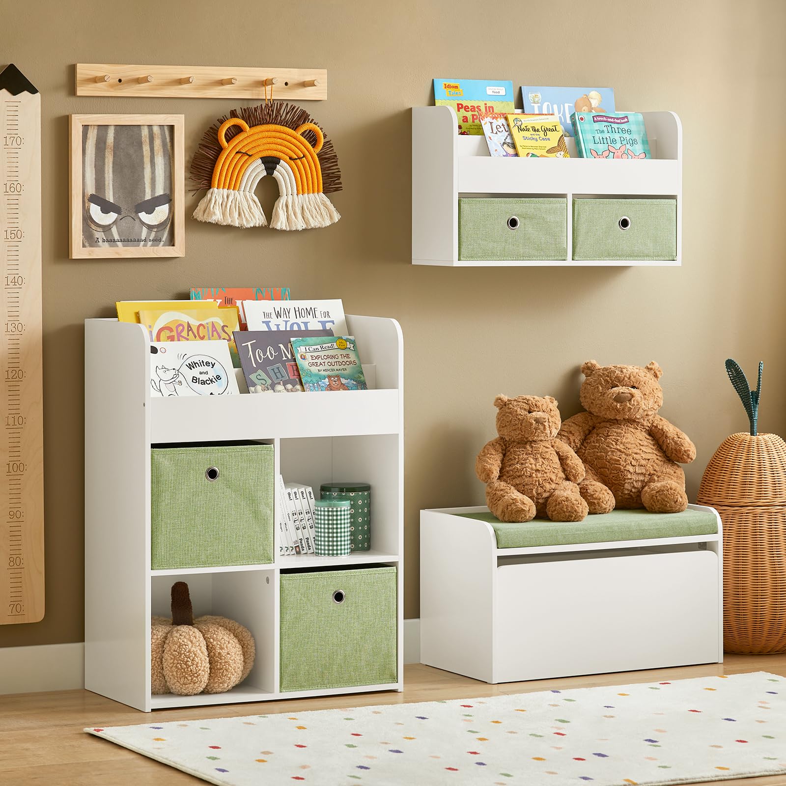 SoBuy Kinder Bücherregal mit 2 Stoffboxen 60x80x34 cm