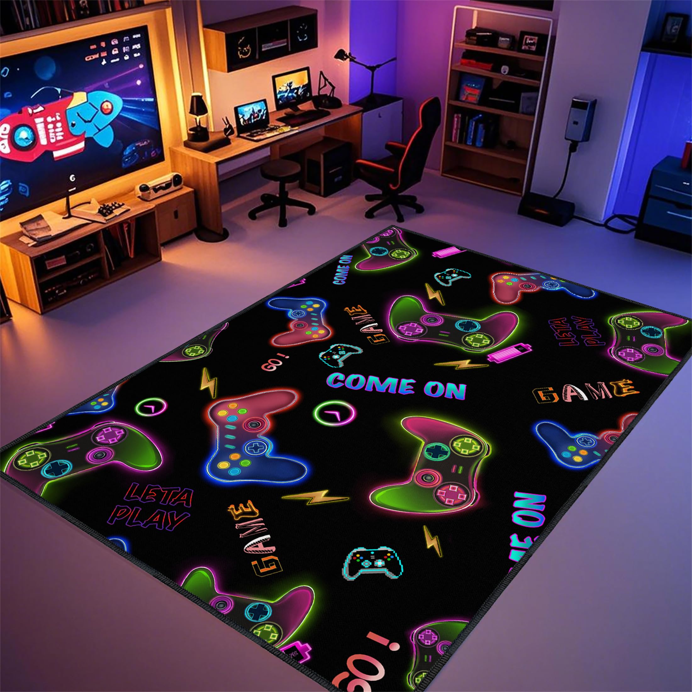 Gaming Rug for Room,5'x7' Cool Gamer Rugs with Non-Slip Backing,Game Room Carpet for Bedroom and Livingroom Decor