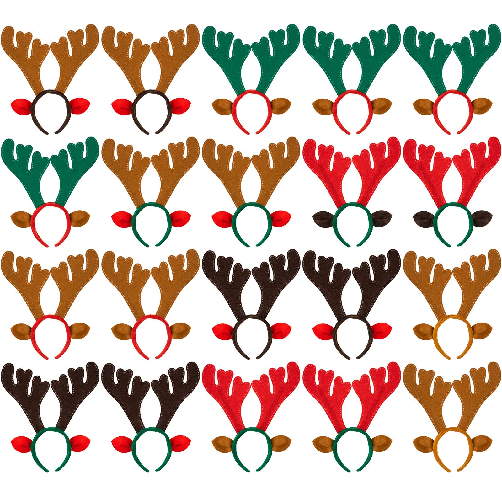 Janinka 20 Pcs Christmas Reindeer Antlers Headband Christmas Headbands Deer Headband with Ears Xmas Deer Horn Funny Cute Reindeer Hair Hoop for Kids Adults Holiday Costume, 13.58 Inch