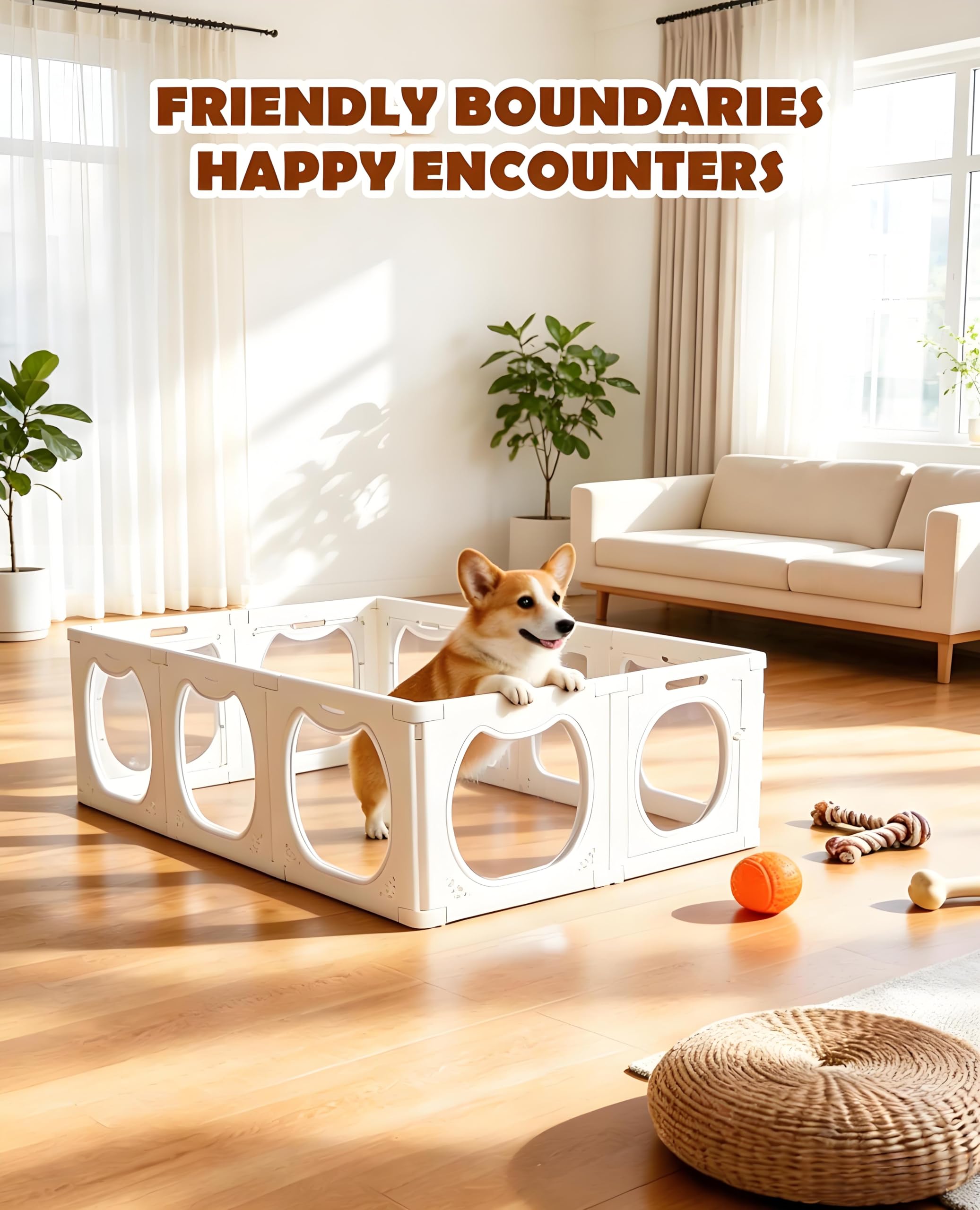 Enclos pour Chiots Transparent en Acrylique avec Porte, 9+1 Parc à Chiots Intérieur, 50 × 60 cm, Montage sans Outils, Ventouses Antidérapantes, pour Chiots, Petits et Moyens Chiens et Autres Animaux
