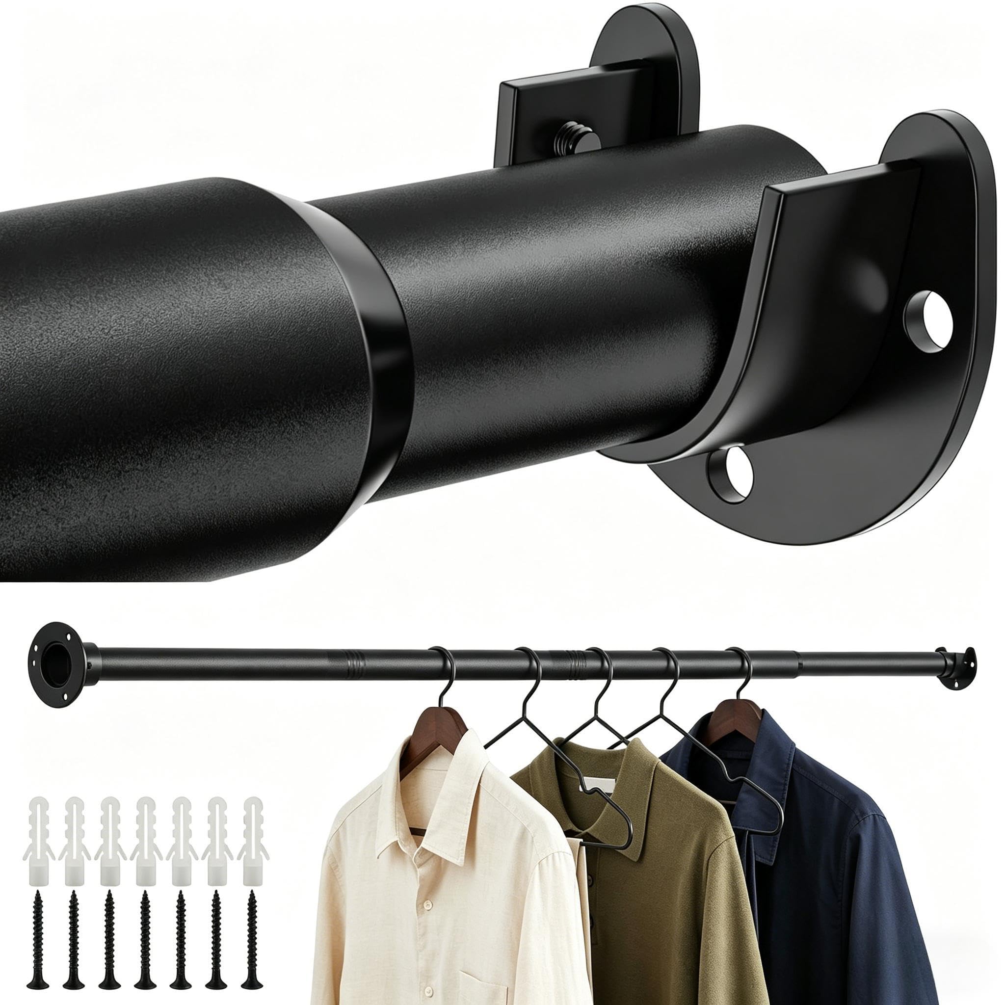 Wardrobe Rails and Fittings - 43-143cm, 33mm Adjustable Stainless Steel Clothes Rail, Extendable Wardrobe Rail, Heavy Duty Clothes Hanging Pole for Closet Wardrobes Laundry Bathroom RV
