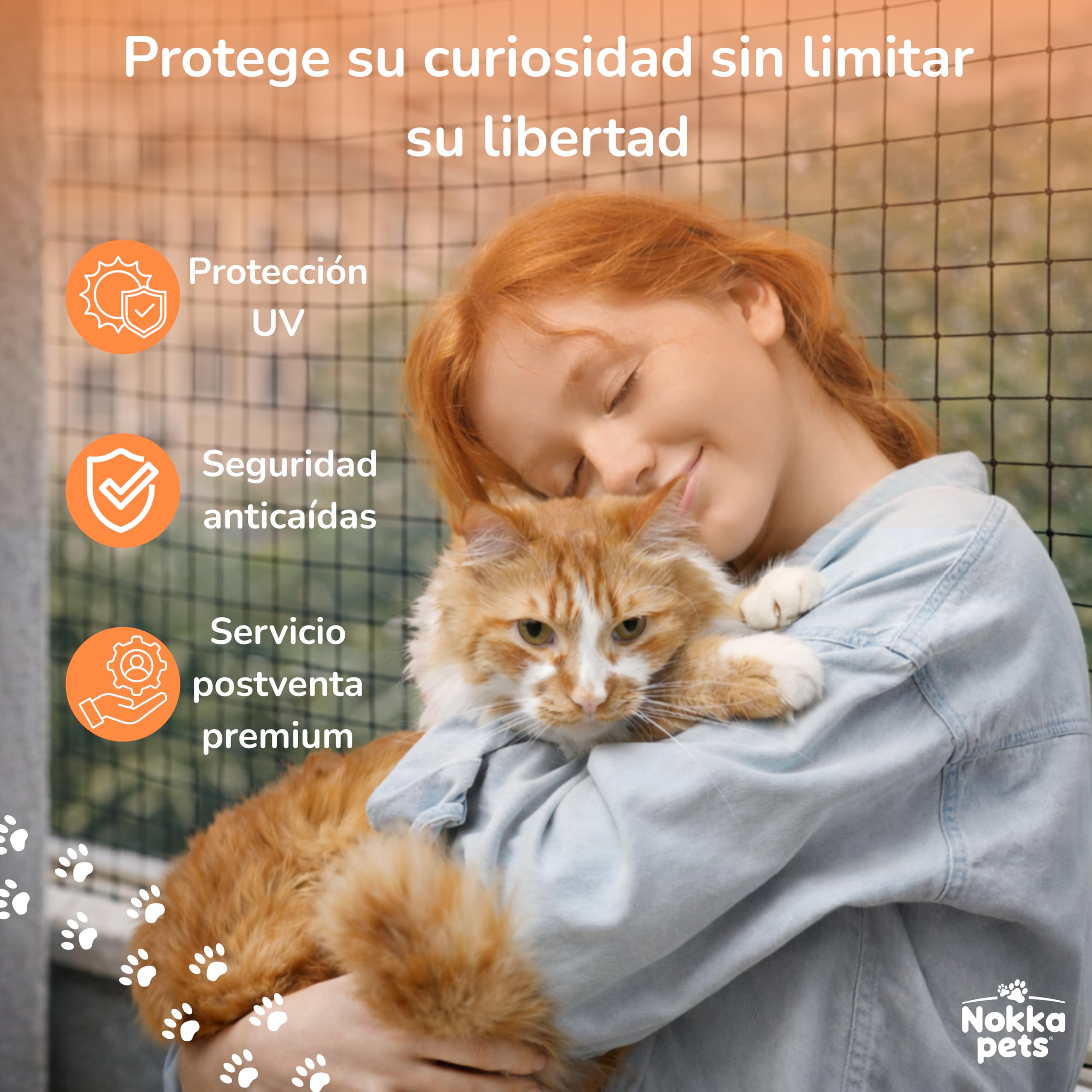 Red Gatos Terraza 4x3m - Reforzada con Alambre – Kit de Instalación Incluido – Máxima Seguridad Anticaídas para Balcón, Terraza y Ventanas – Red para Gatos UV Resistente Gatos Curiosos
