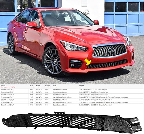 Miniatura 4 de YLT AUTO Kit de repuesto para cubierta de parachoques delantero, rejilla de protección negra, para Infiniti Q50 Sport Modelo 2014 2015 2016 2017